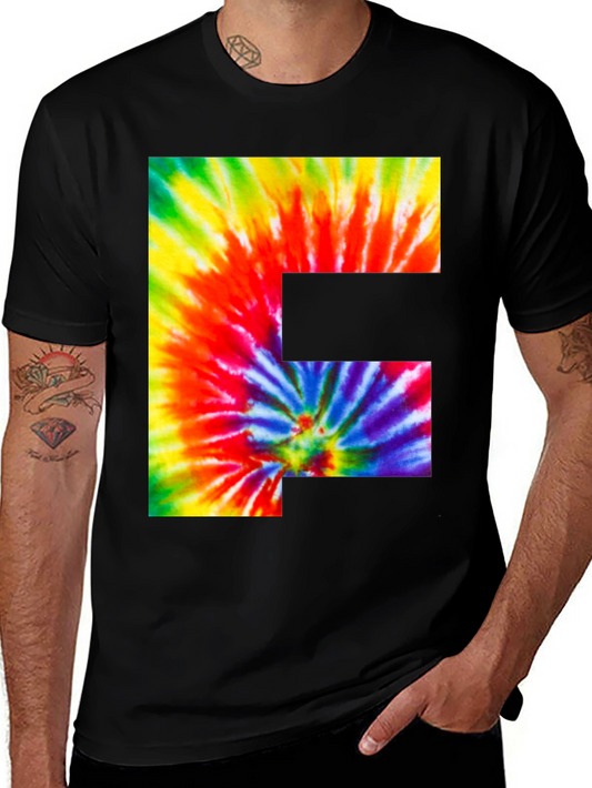 Tie Dye Letter F Graphic Tee - Black