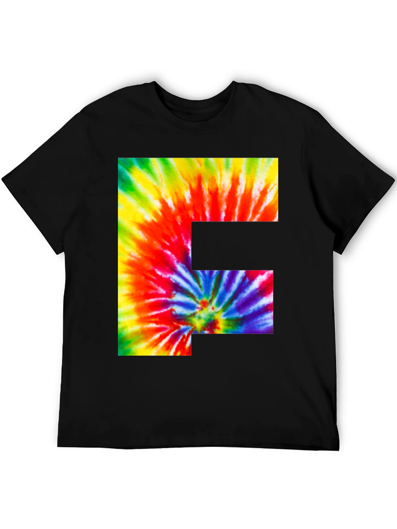 Tie Dye Letter F Graphic Tee - Black
