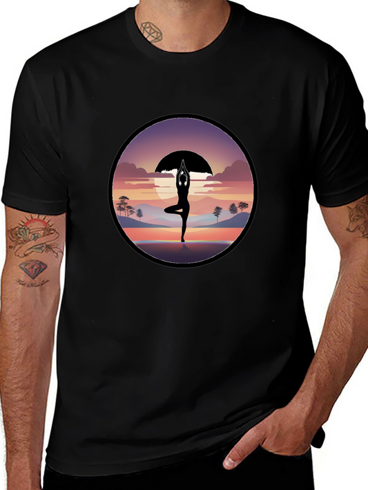 Yoga Silhouette Sunset Graphic T-Shirt