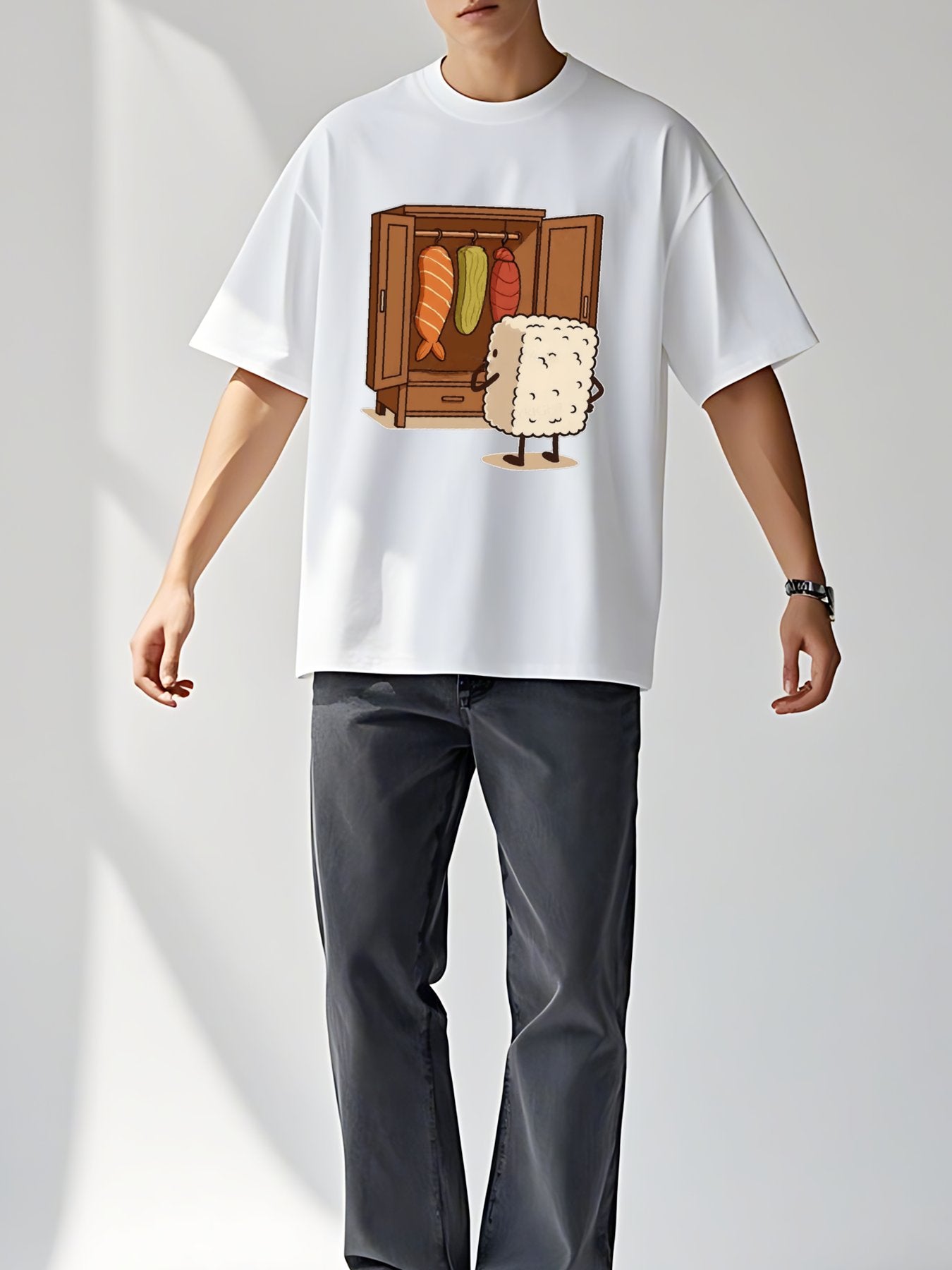T-shirt Tokyo-tiger-sushi-pick-out-clothes-washed-t-shirt