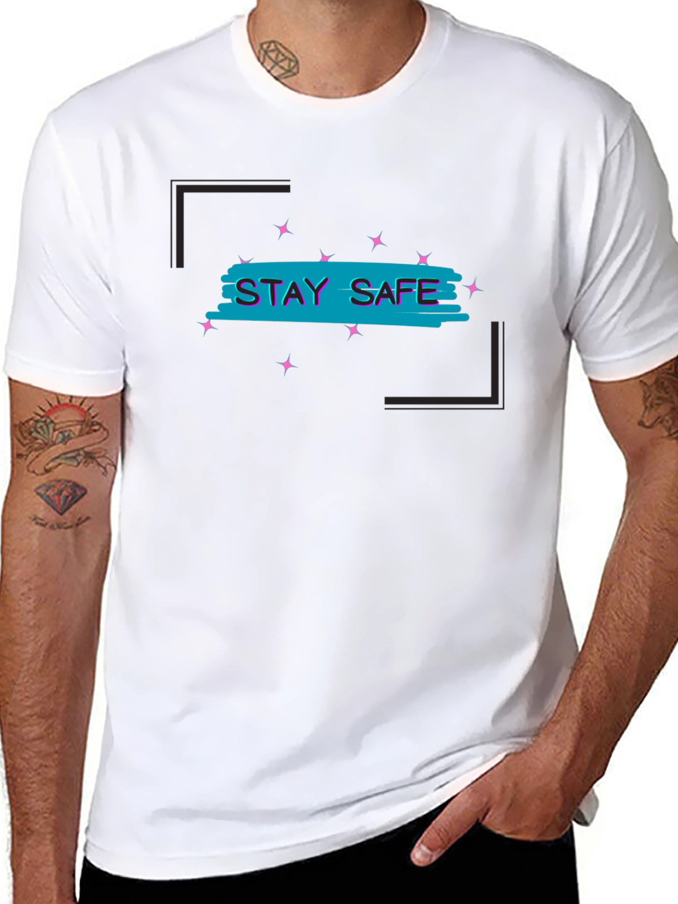Stay Safe Graphic Tee - Black Cotton Blend