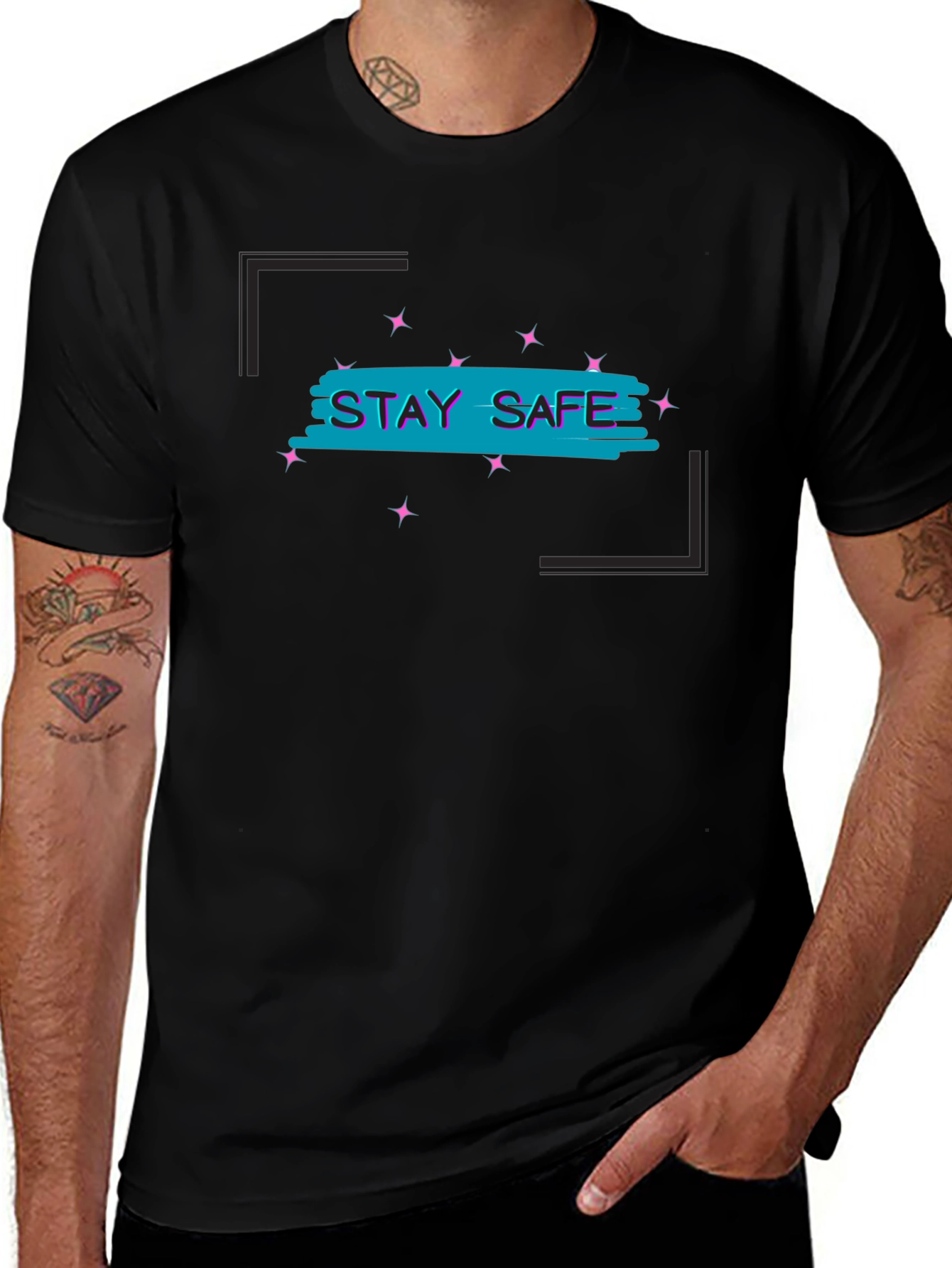 Stay Safe Graphic Tee - Black Cotton Blend