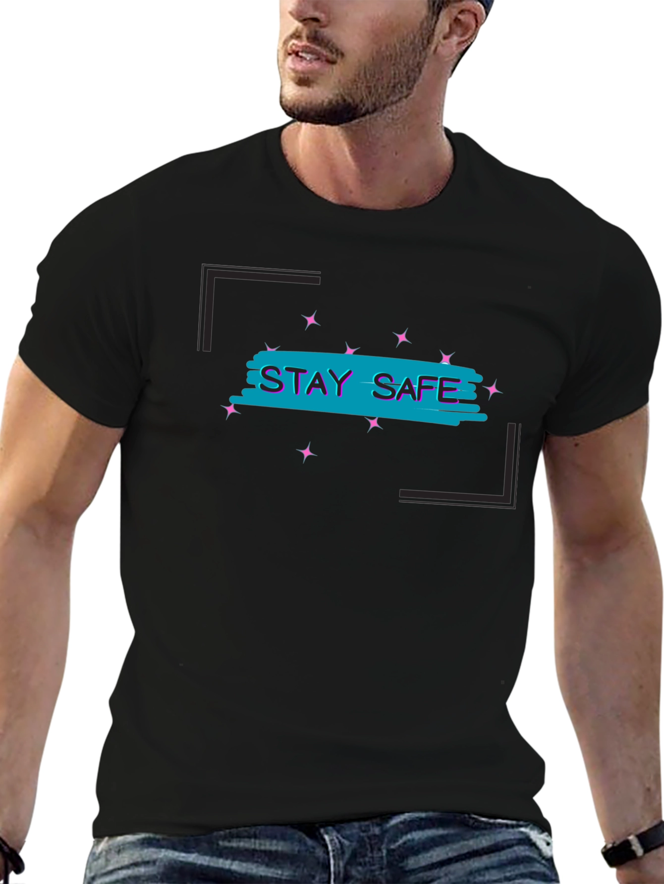 Stay Safe Graphic Tee - Black Cotton Blend