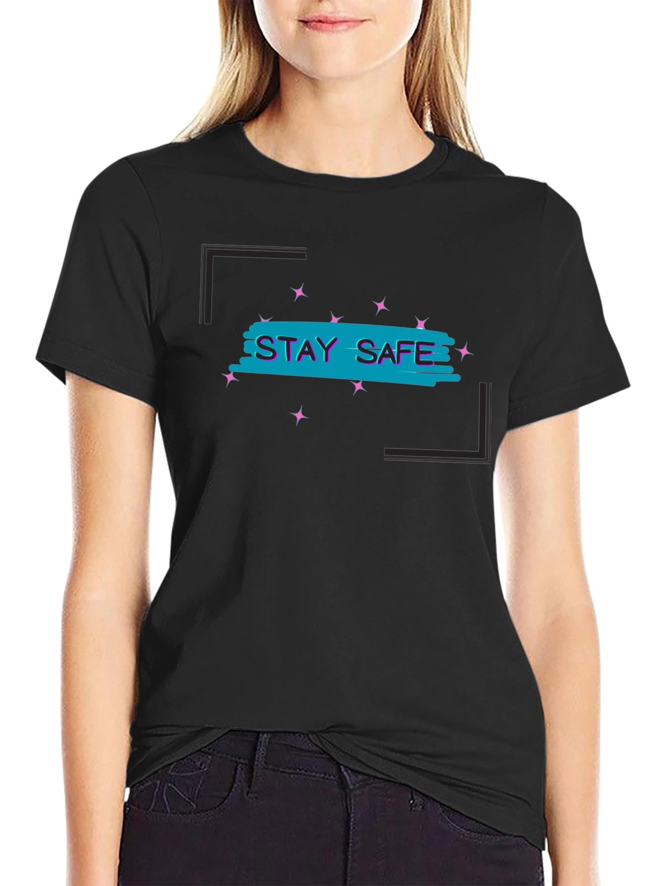 Stay Safe Graphic Tee - Black Cotton Blend