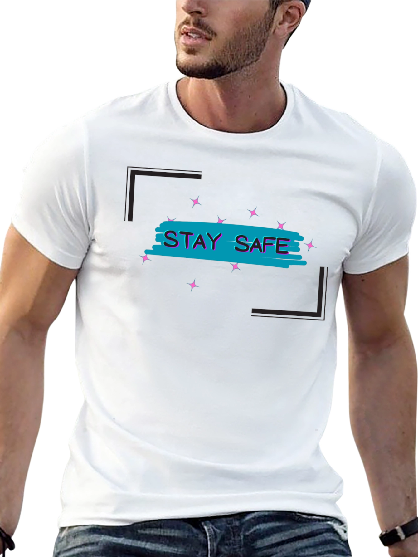 Stay Safe Graphic Tee - Black Cotton Blend