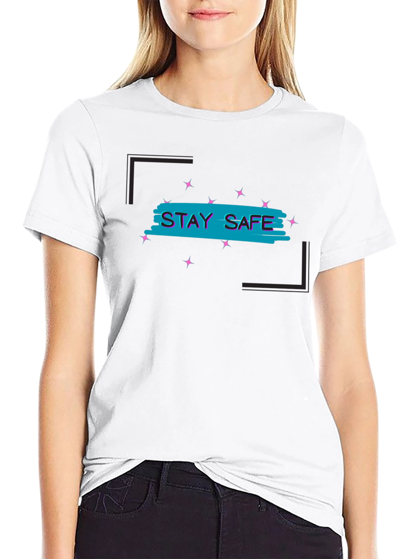 Stay Safe Graphic Tee - Black Cotton Blend