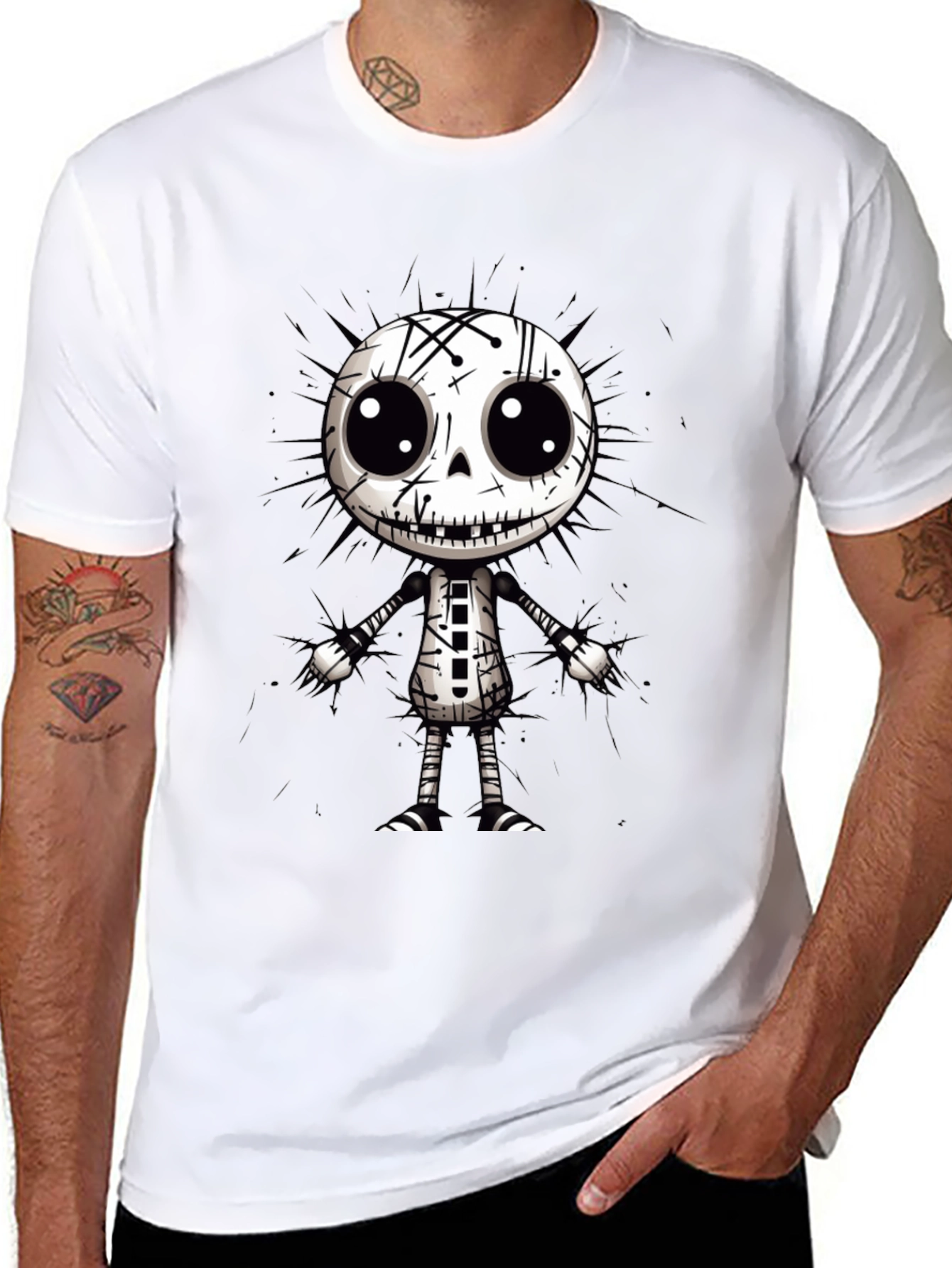 Cartoon Skeleton Graphic Black T-Shirt