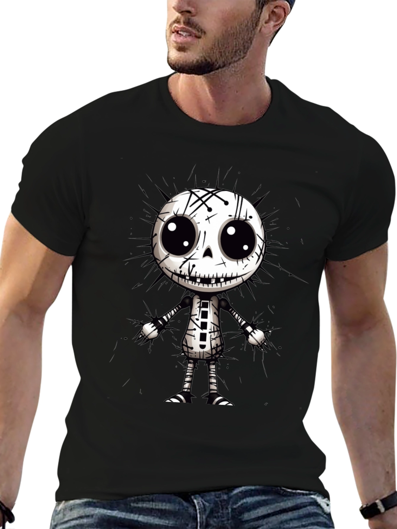 Cartoon Skeleton Graphic Black T-Shirt