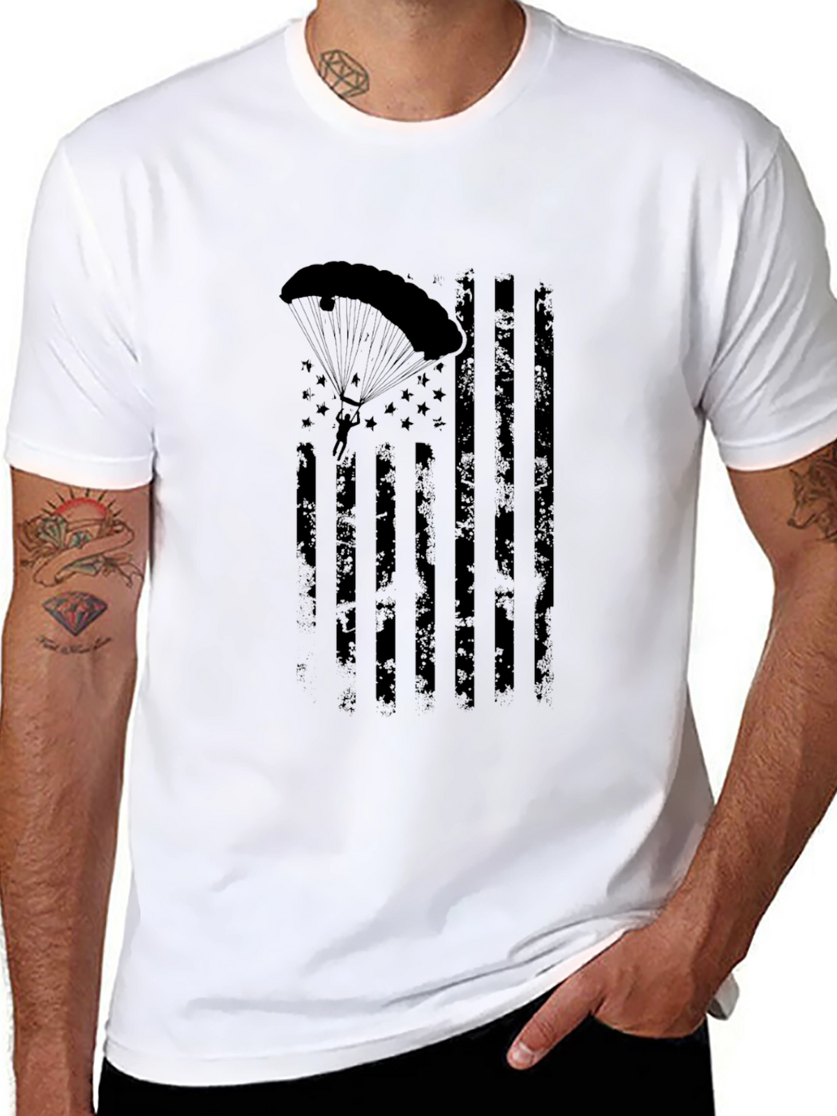 Parachutist American Flag Distressed Graphic Tee