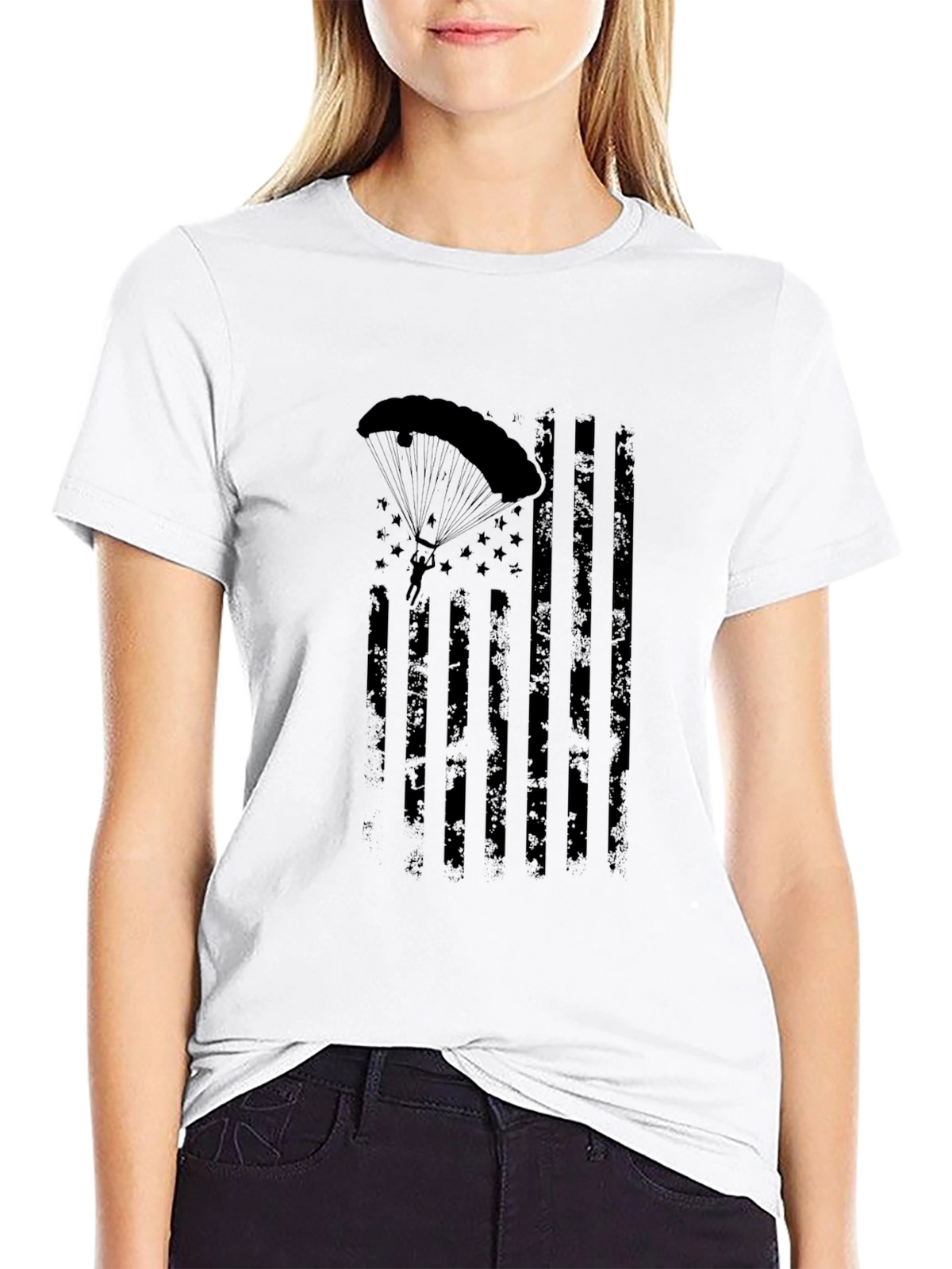 Parachutist American Flag Distressed Graphic Tee