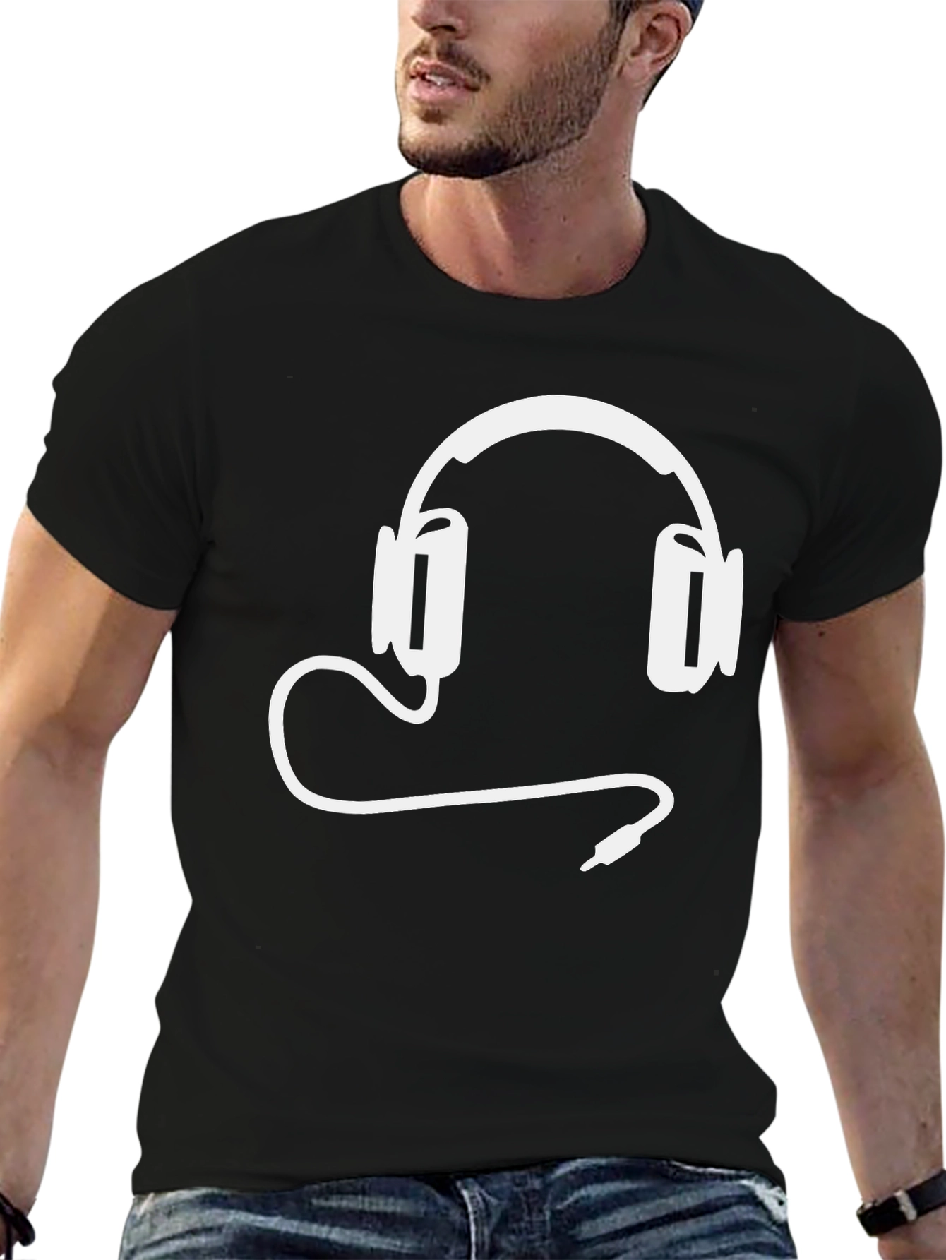 Cool Headphone Graphic Tee - Black