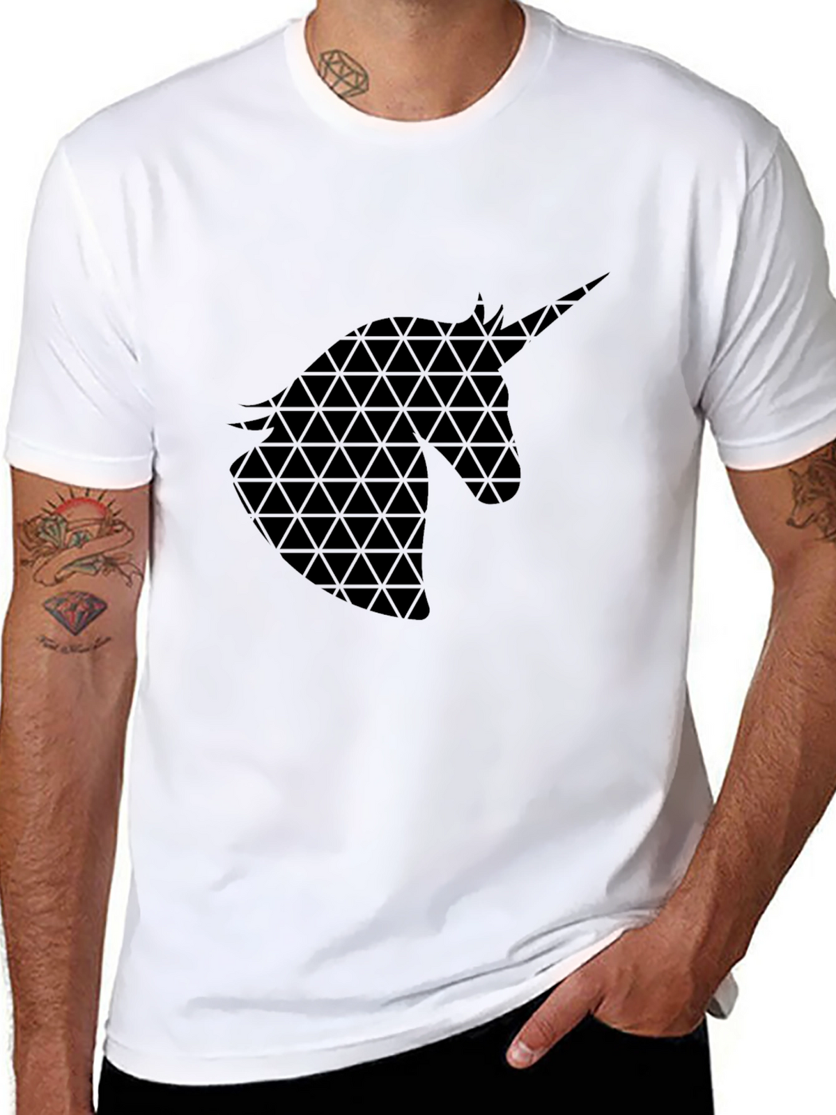 Geometric Unicorn Graphic Black T-Shirt
