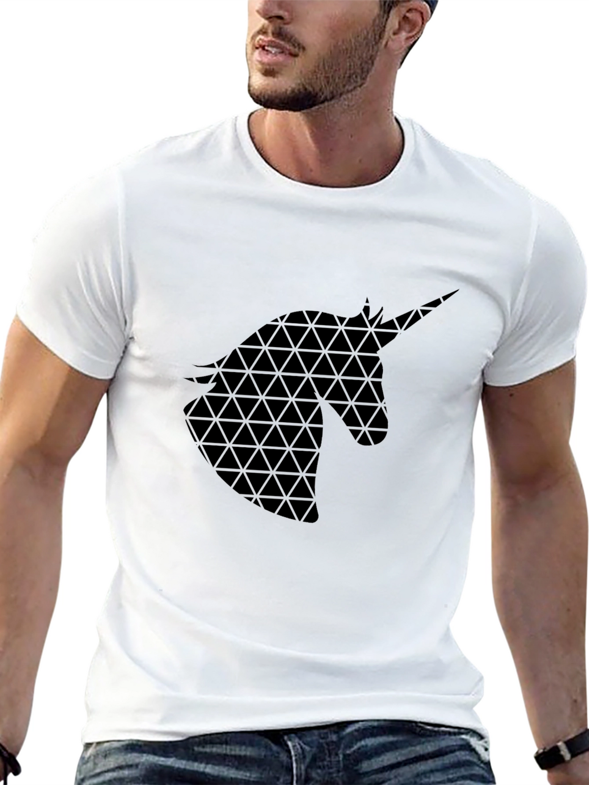 Geometric Unicorn Graphic Black T-Shirt