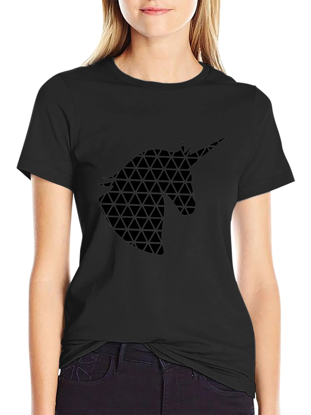 Geometric Unicorn Graphic Black T-Shirt