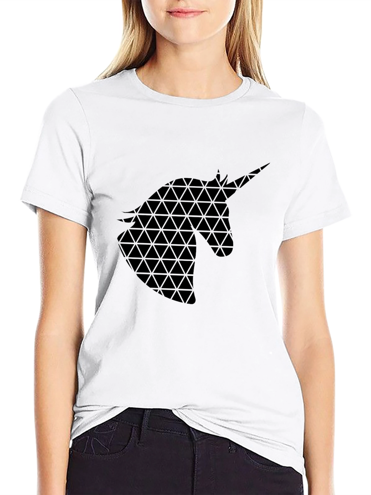 Geometric Unicorn Graphic Black T-Shirt