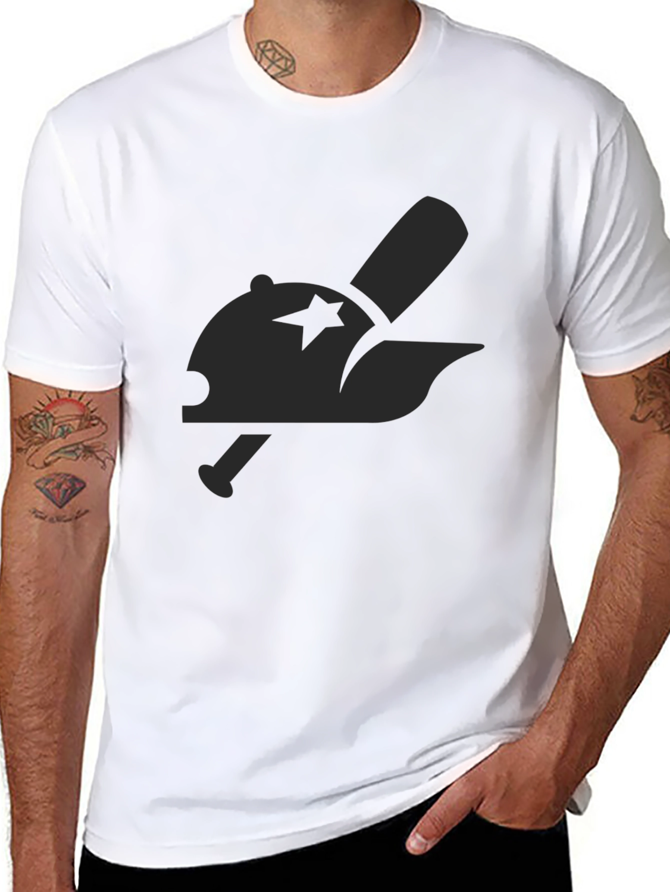 Baseball Cap & Bat Graphic Black Tee