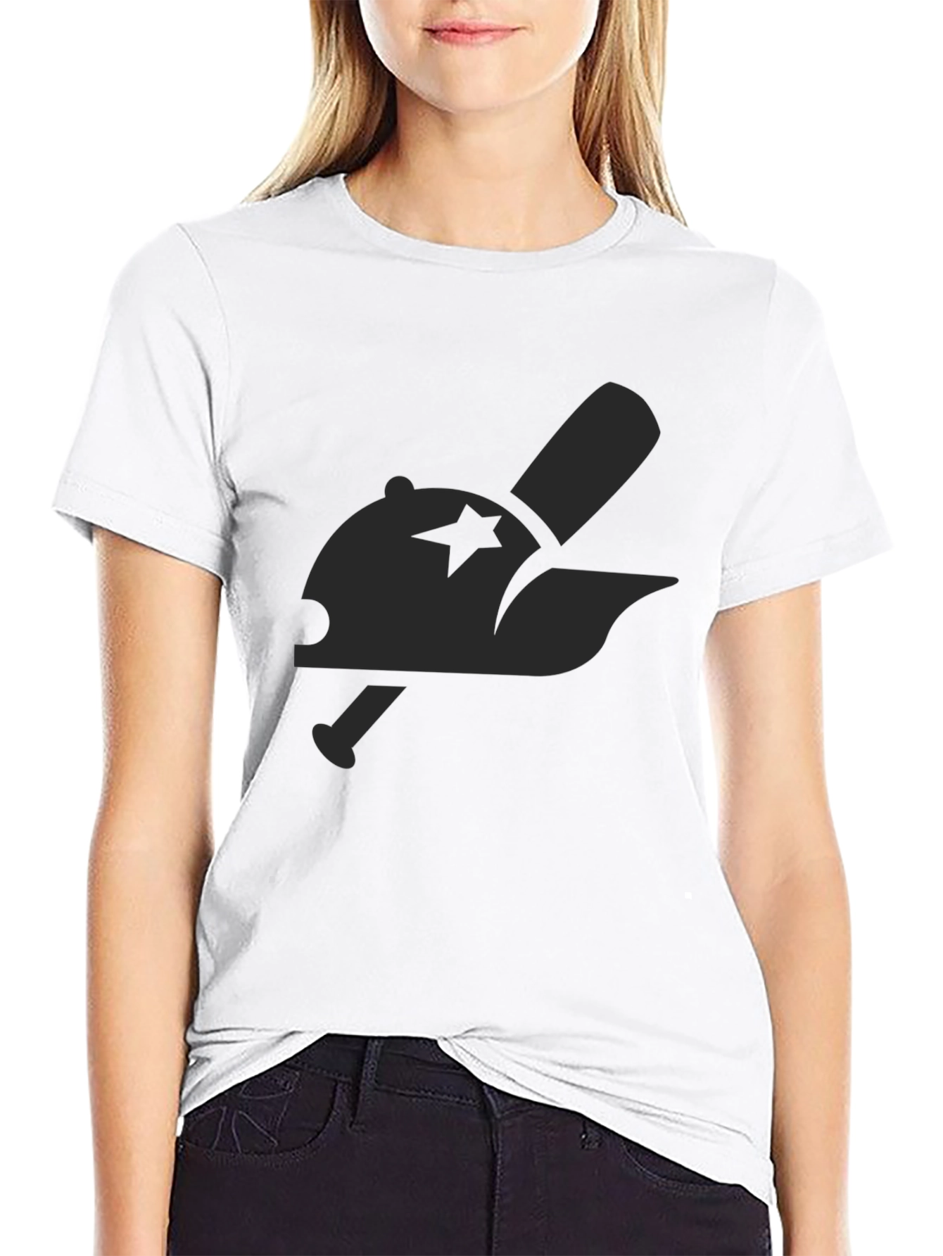 Baseball Cap & Bat Graphic Black Tee