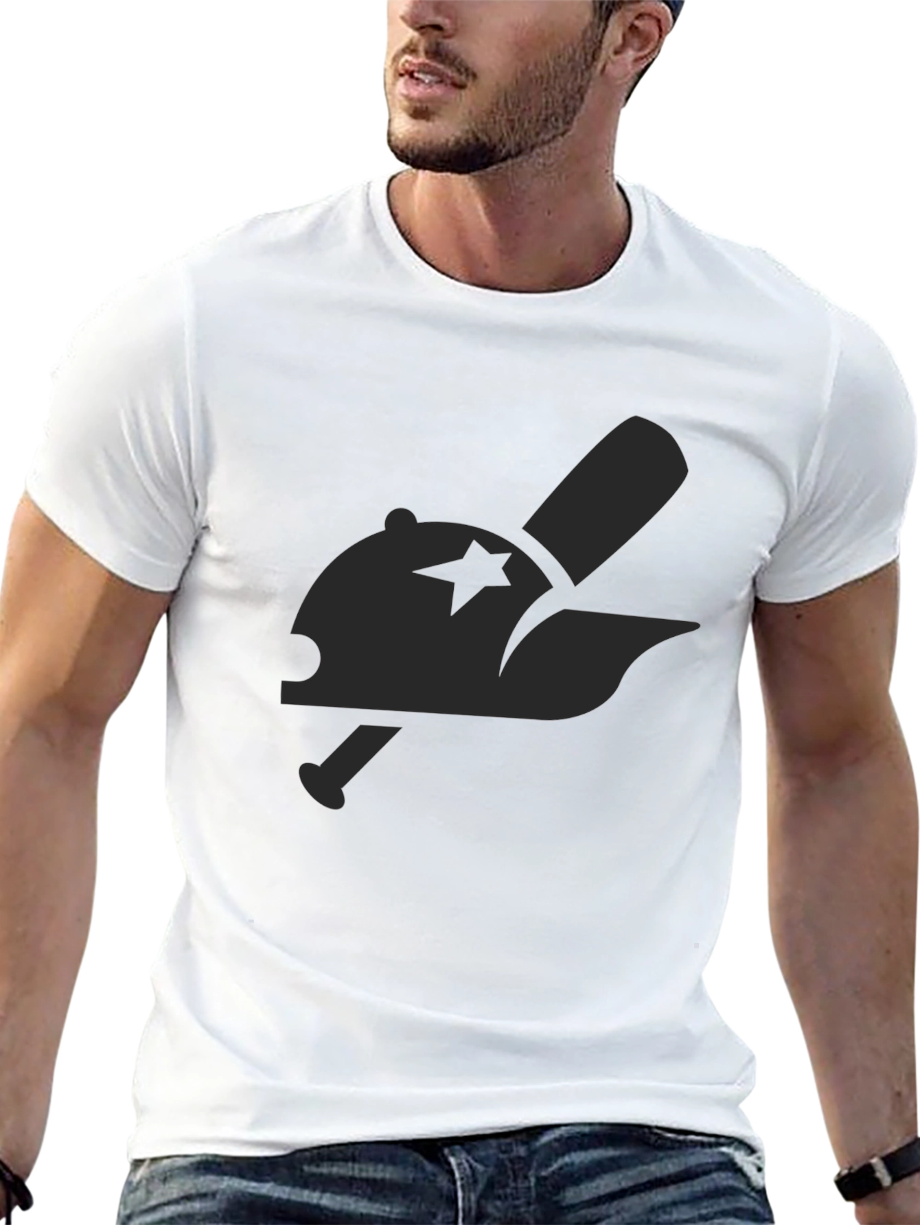 Baseball Cap & Bat Graphic Black Tee