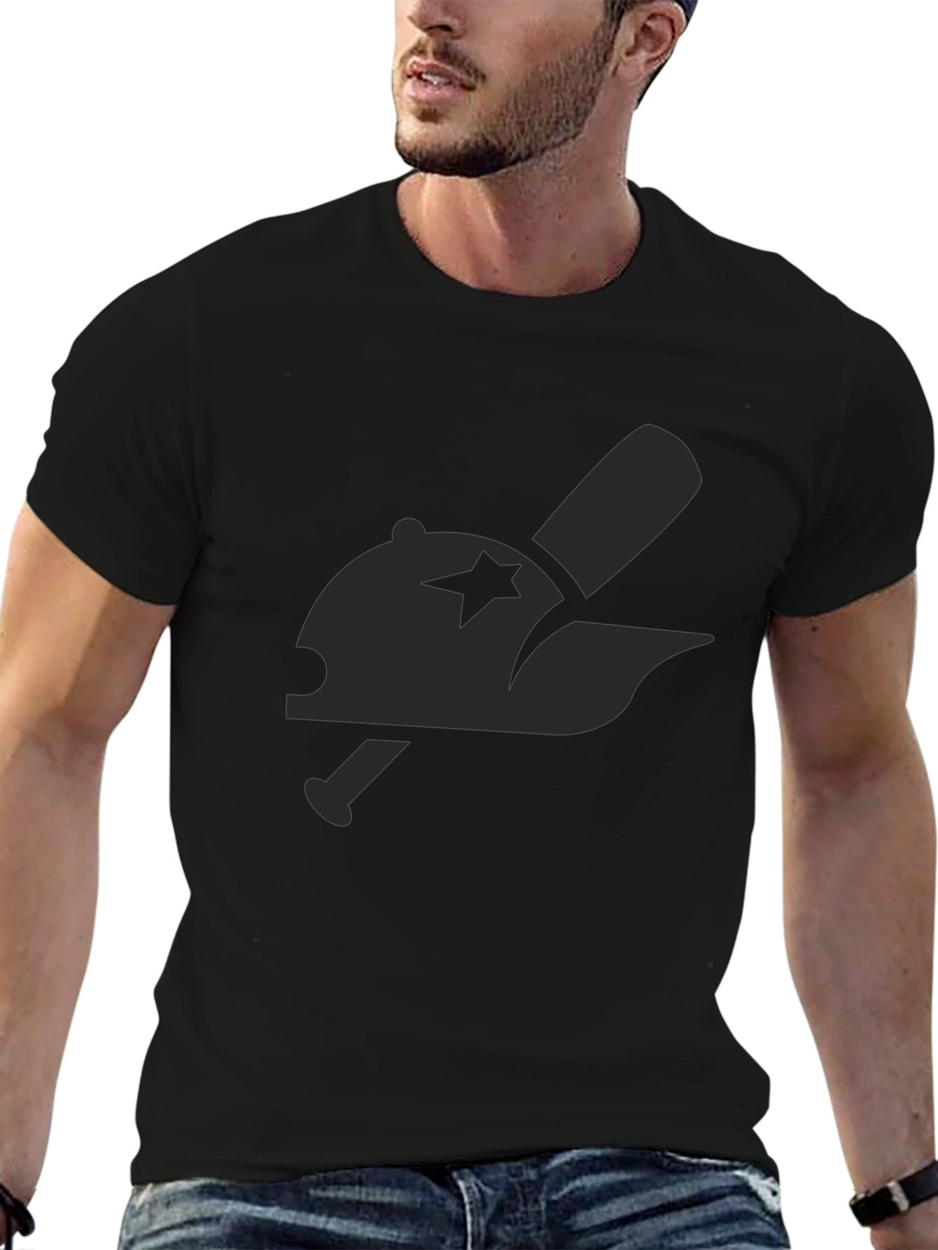 Baseball Cap & Bat Graphic Black Tee
