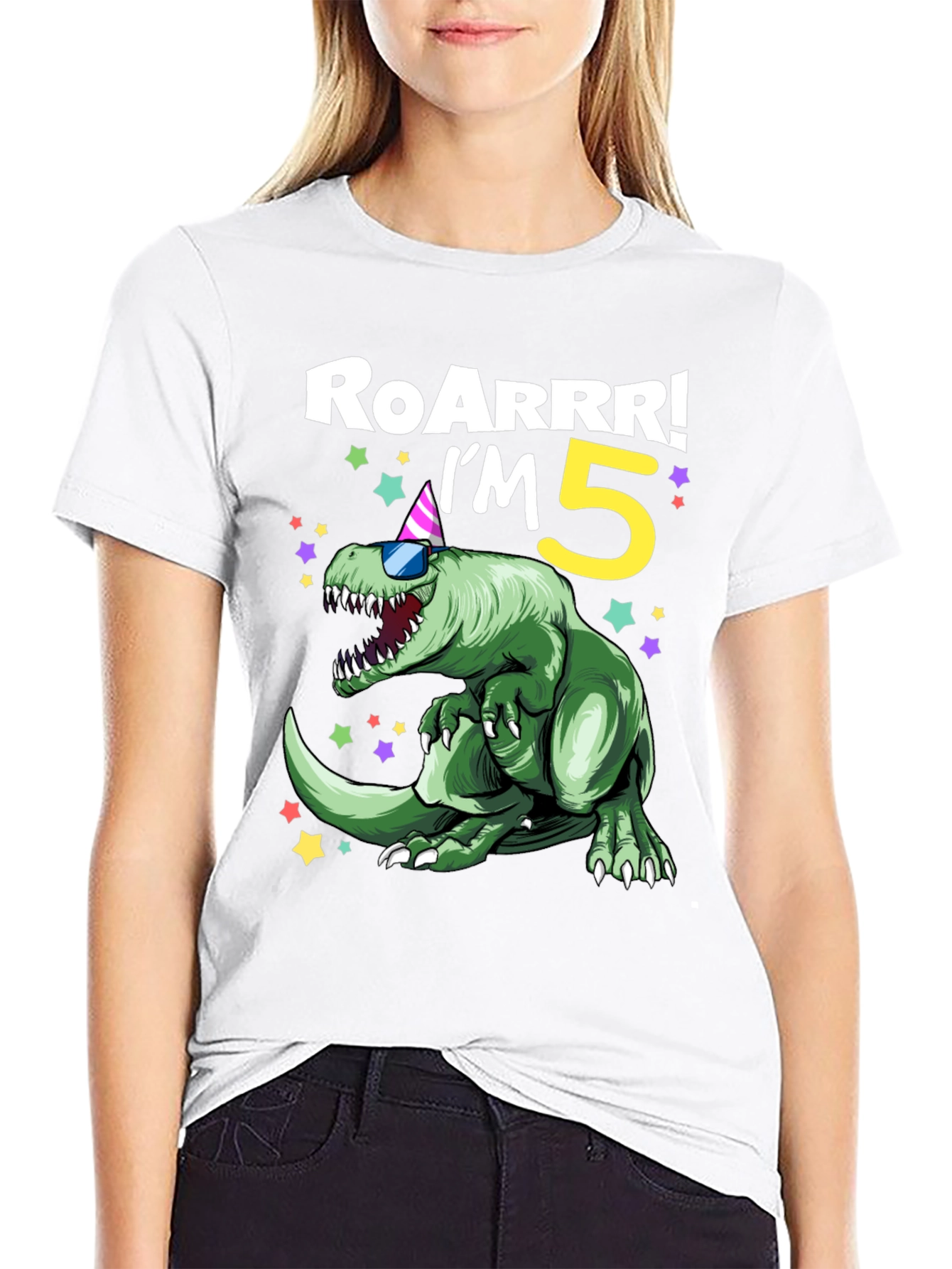 Roarrr! Im 5! Birthday Dinosaur Graphic Tee