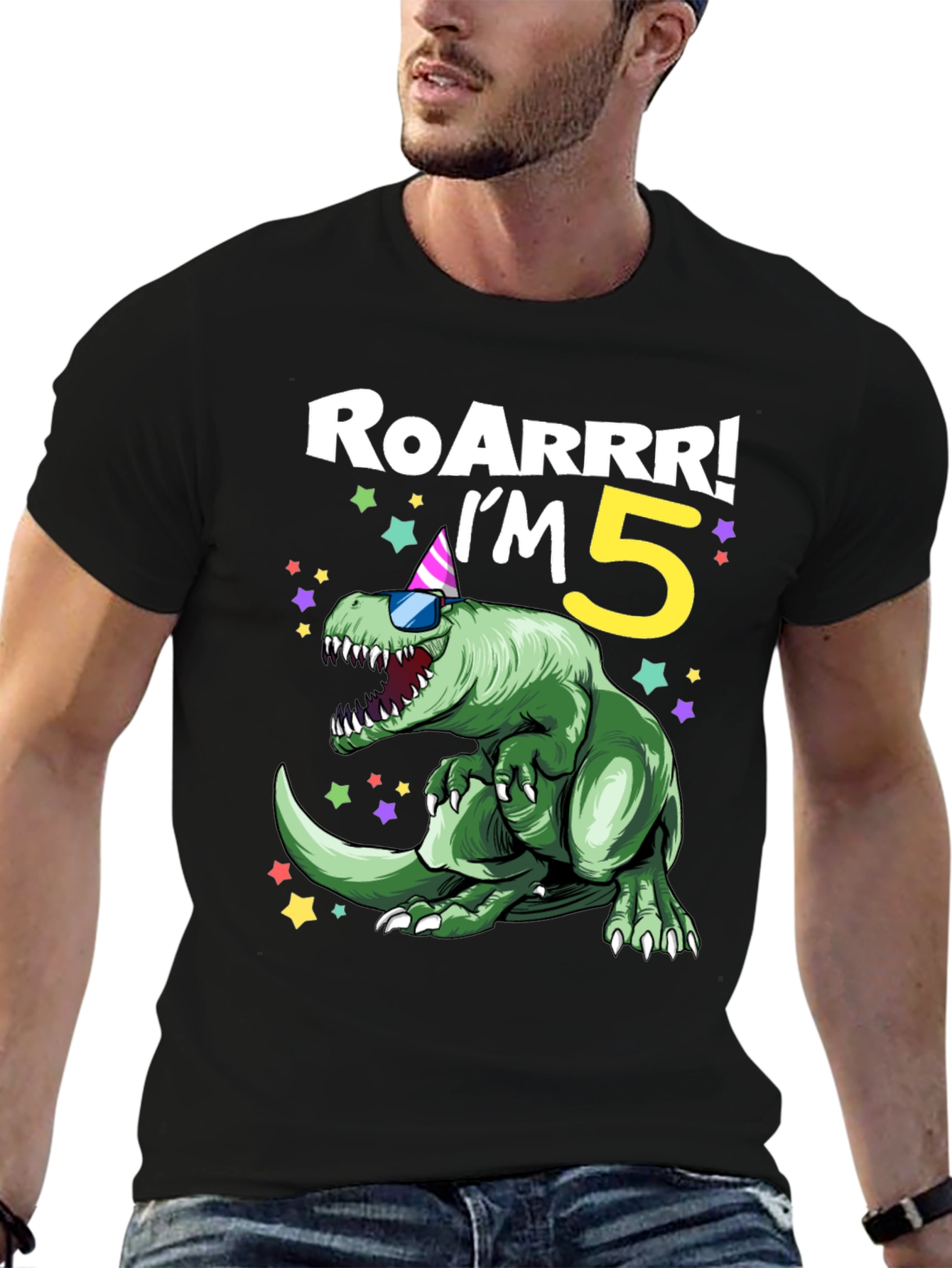 Roarrr! Im 5! Birthday Dinosaur Graphic Tee