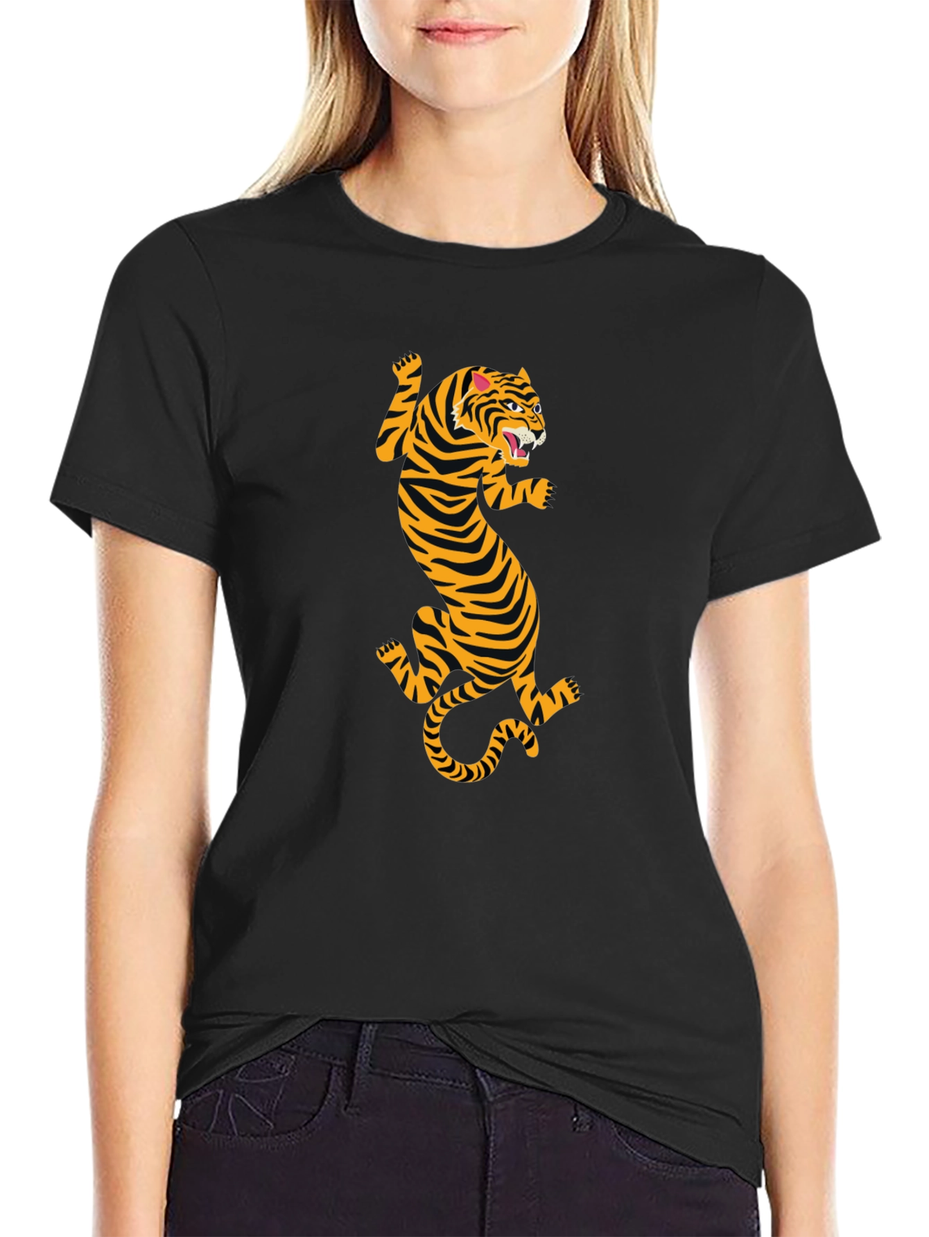 Black T-Shirt with Tiger Print