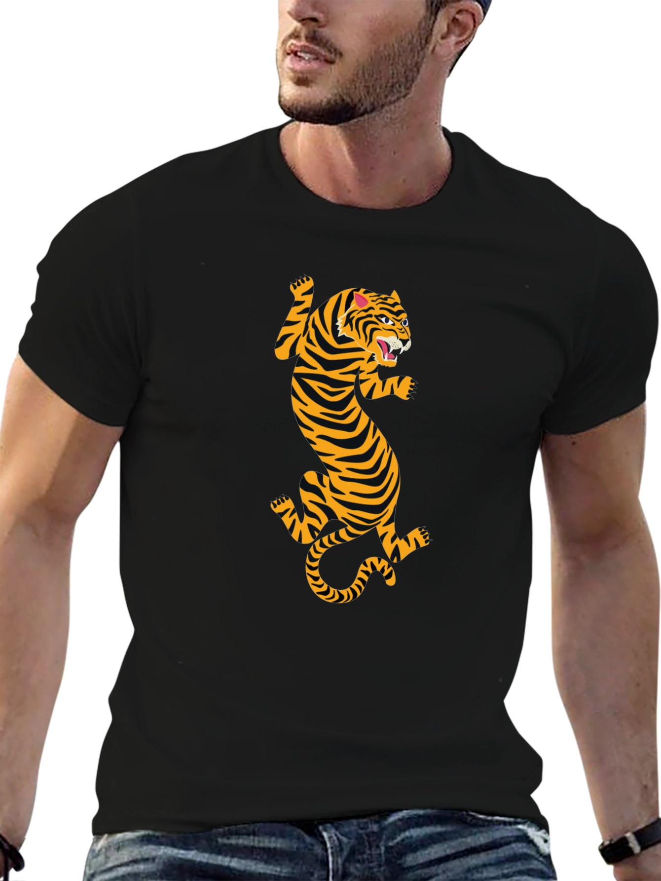 Black T-Shirt with Tiger Print