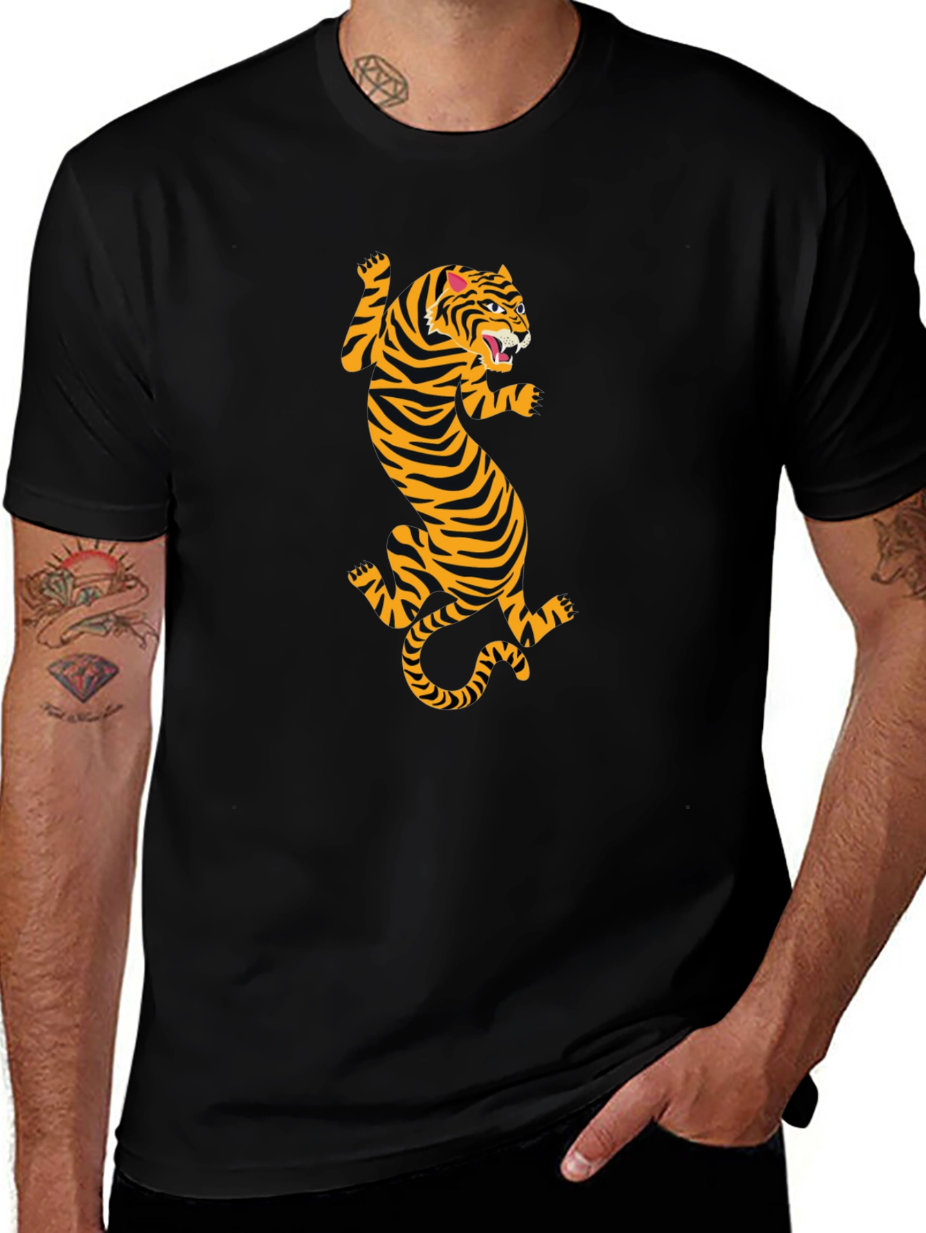 Black T-Shirt with Tiger Print