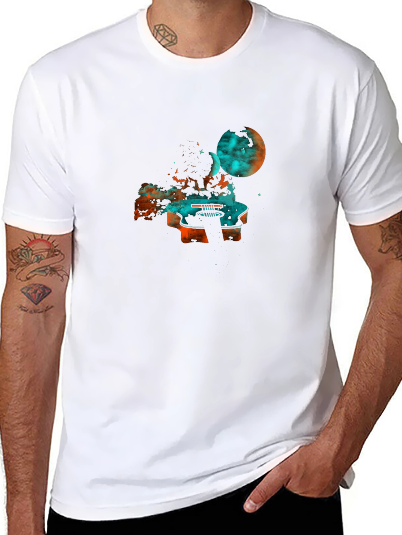 Cosmic Guitar Graphic Tee - Black Cotton Blend