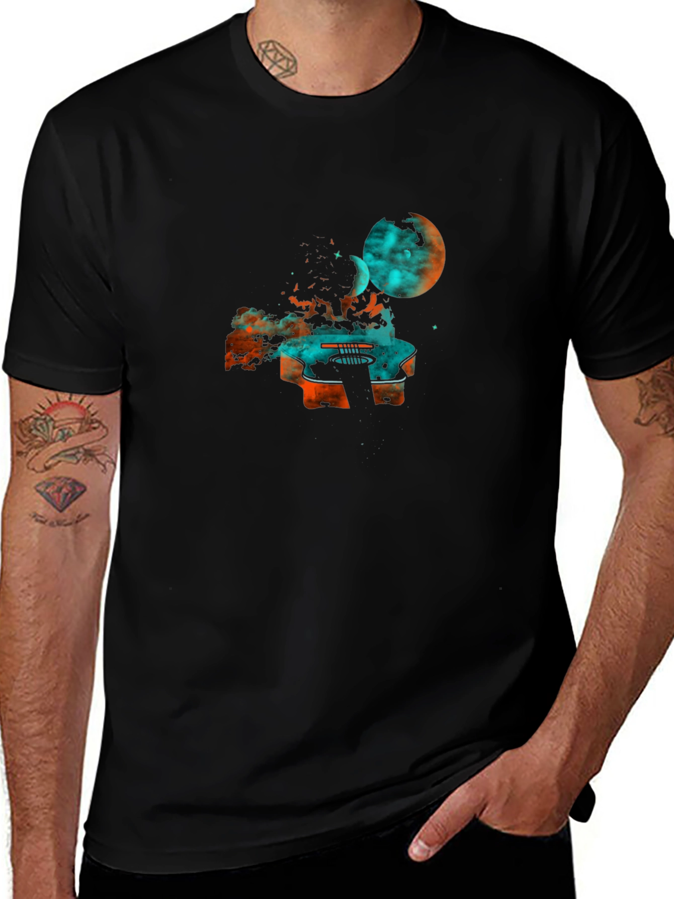 Cosmic Guitar Graphic Tee - Black Cotton Blend