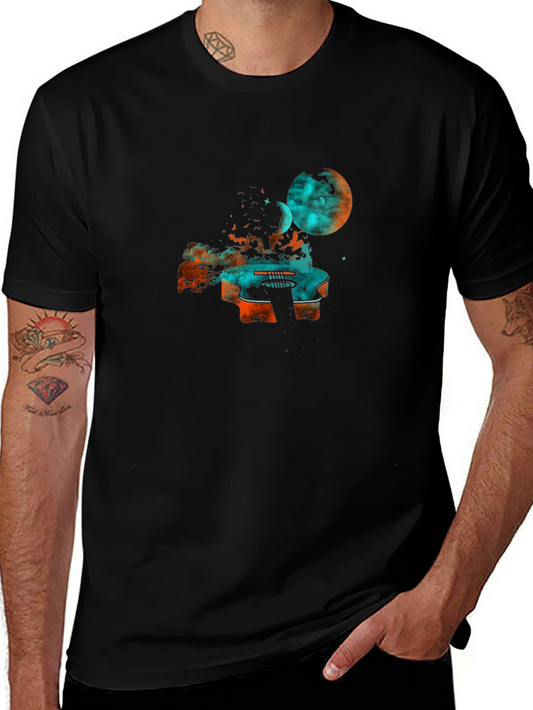 Cosmic Guitar Graphic Tee - Black Cotton Blend