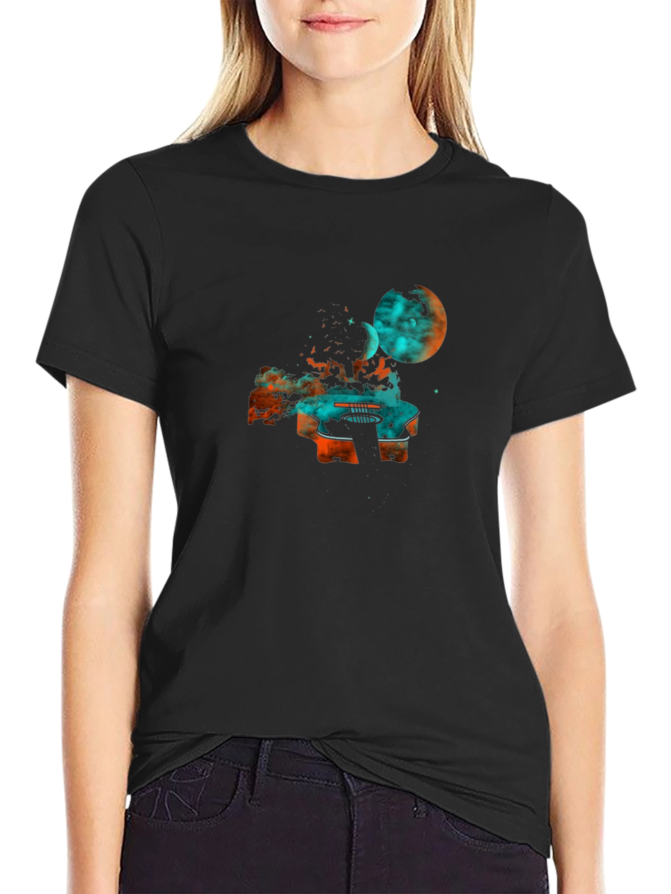 Cosmic Guitar Graphic Tee - Black Cotton Blend
