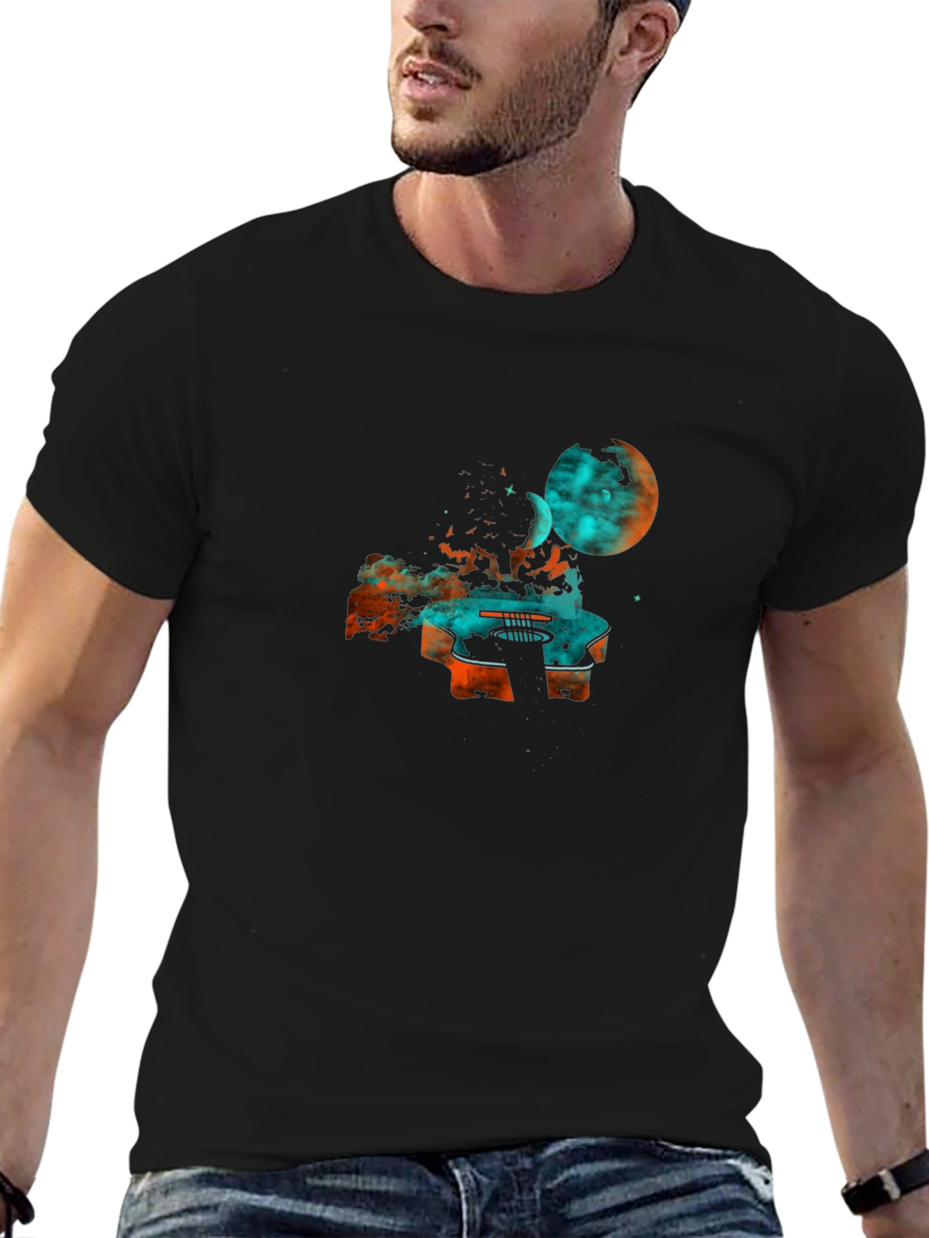 Cosmic Guitar Graphic Tee - Black Cotton Blend