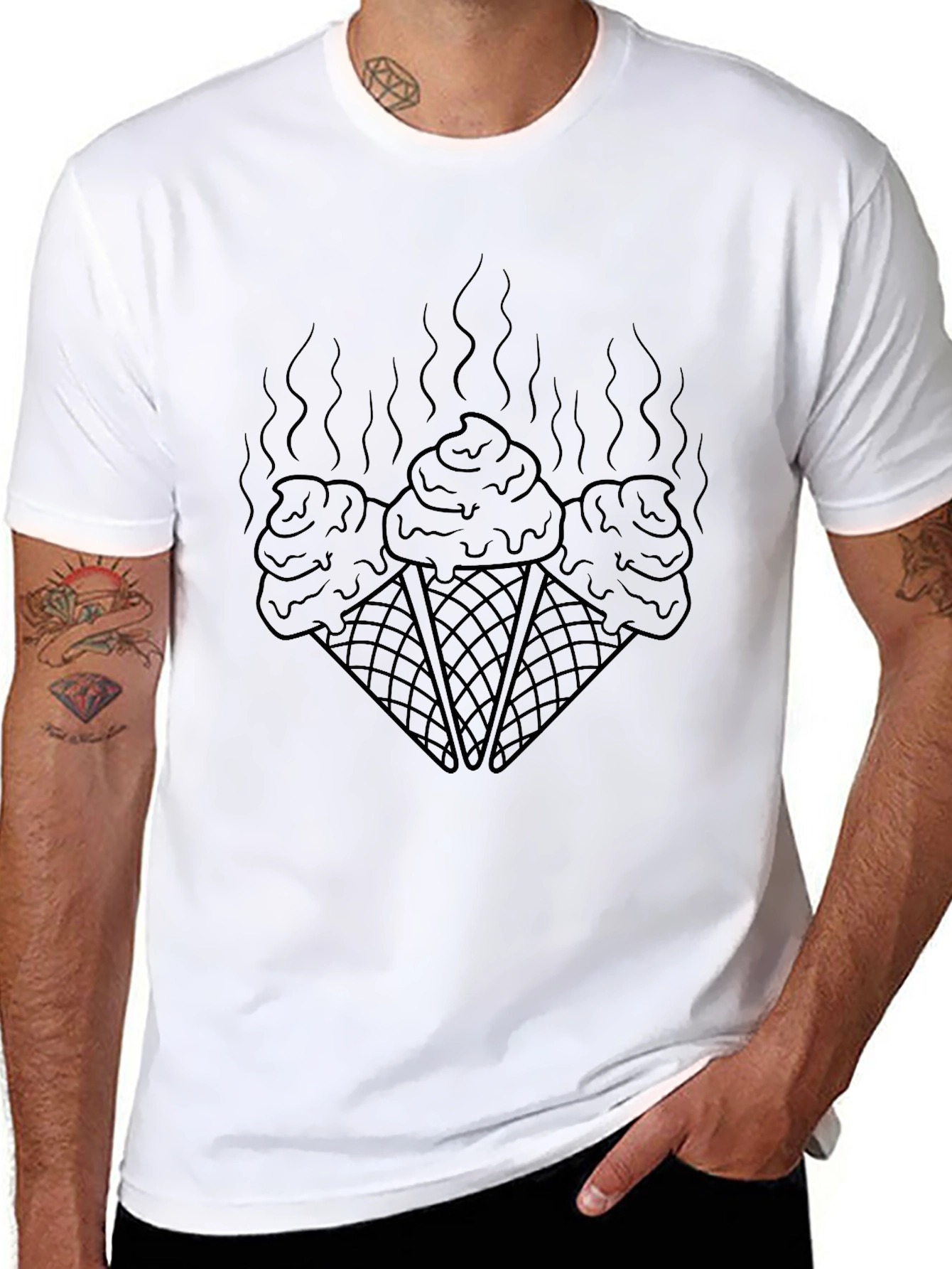 Melting Ice Cream Cone Graphic Tee - Black
