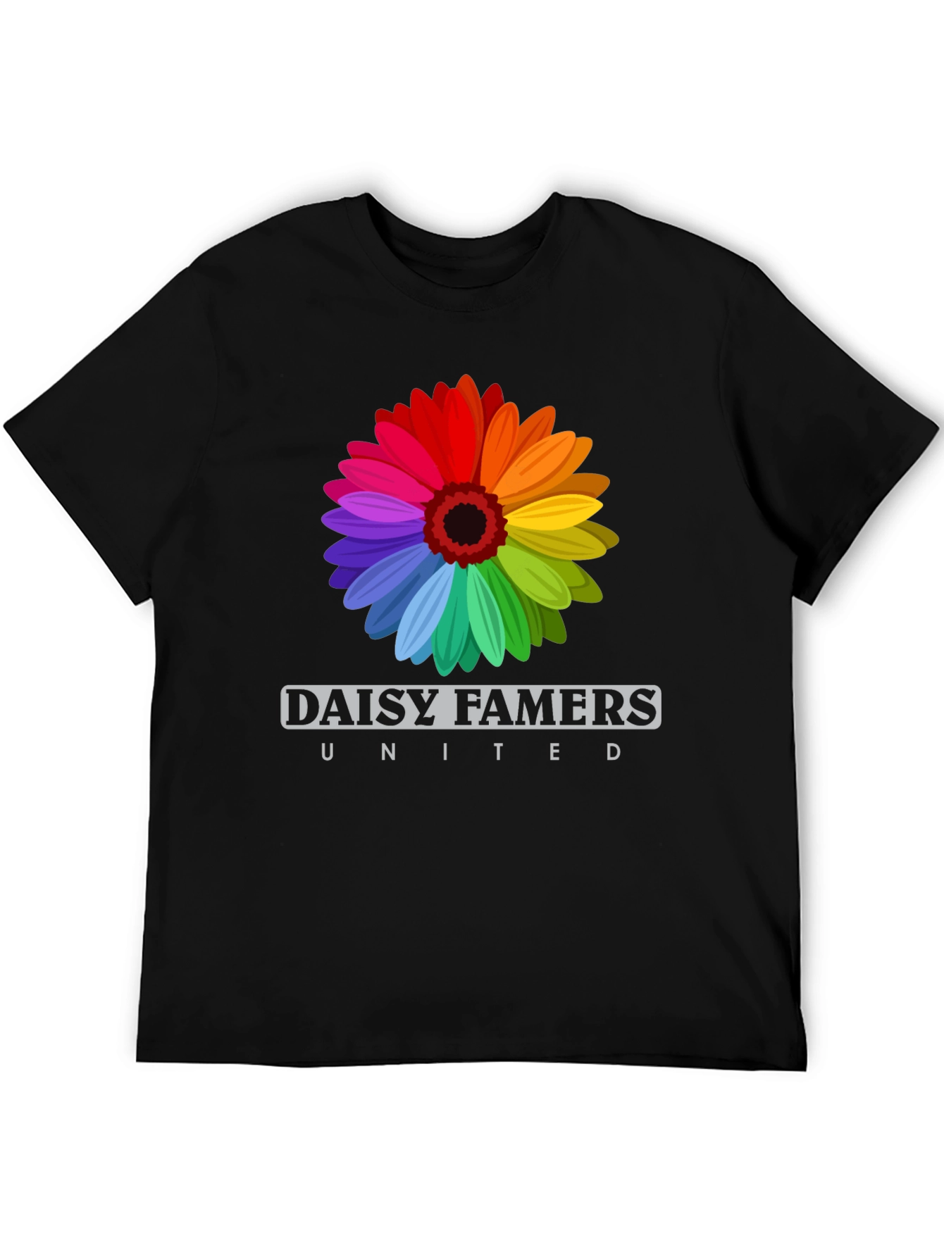Daisy Famers United Black T-Shirt - Rainbow Flower