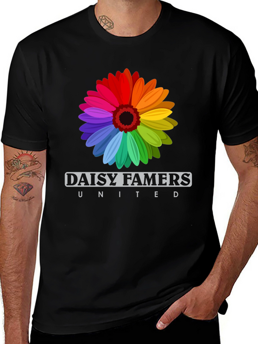 Daisy Famers United Black T-Shirt - Rainbow Flower