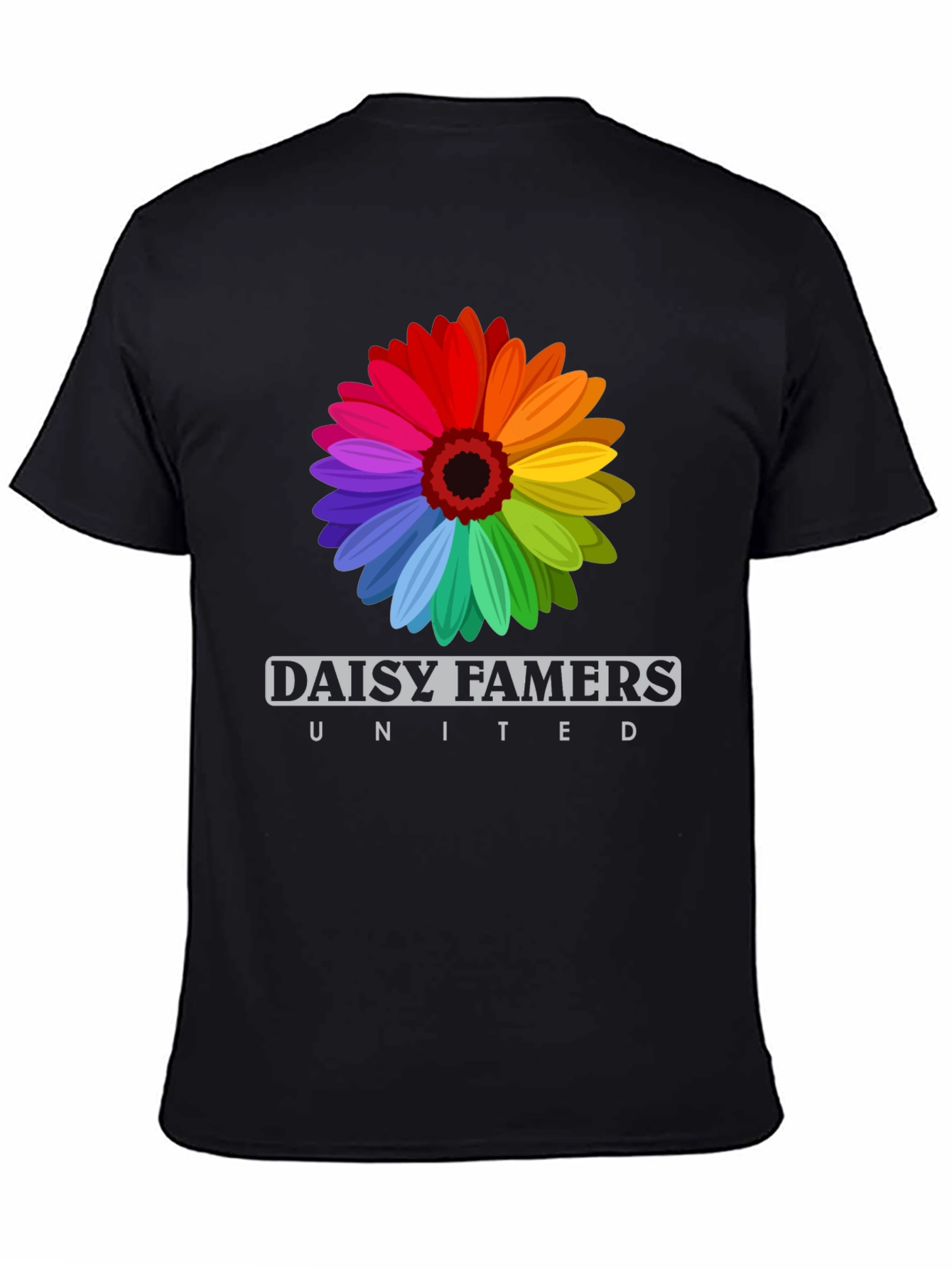 Daisy Famers United Black T-Shirt - Rainbow Flower