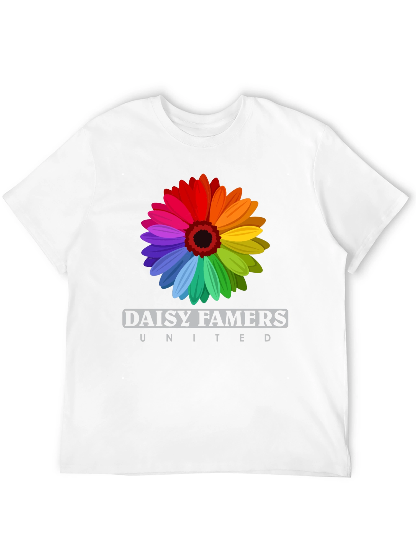 Daisy Famers United Black T-Shirt - Rainbow Flower