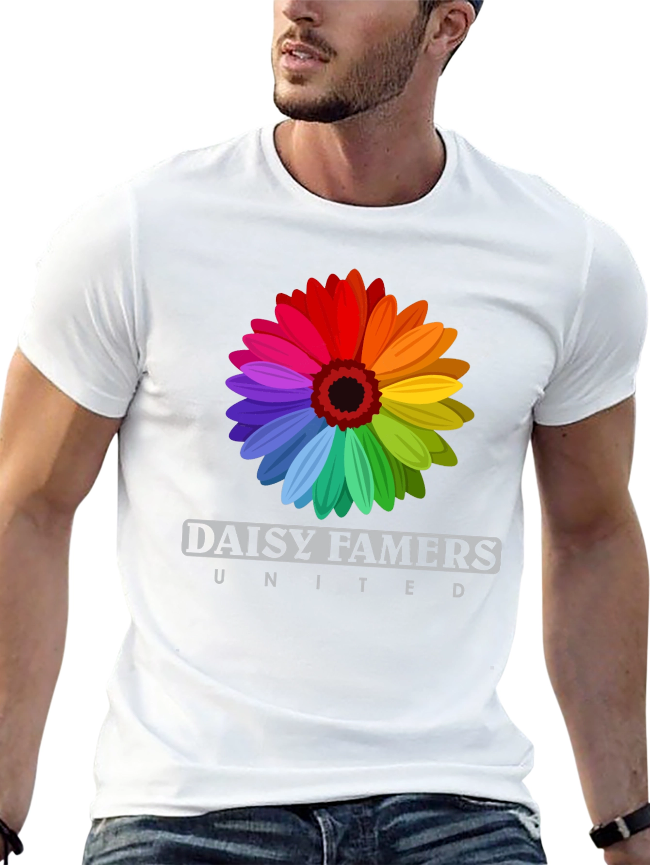 Daisy Famers United Black T-Shirt - Rainbow Flower