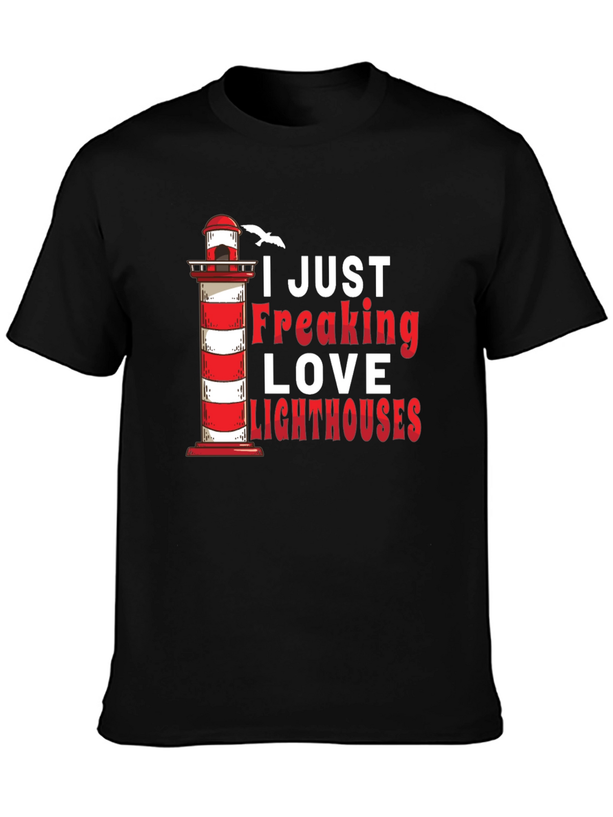 I Love Lighthouses Black T-Shirt