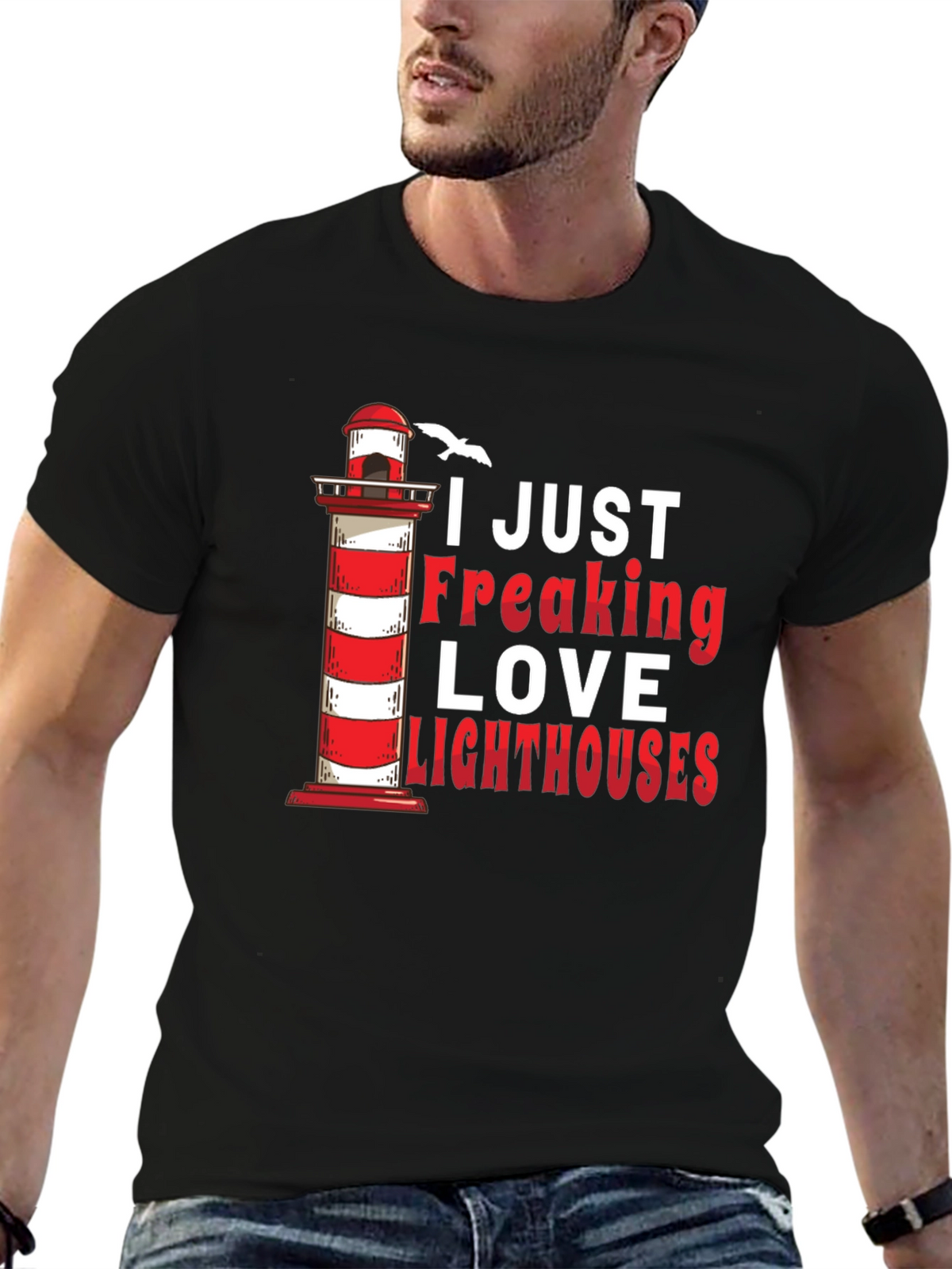 I Love Lighthouses Black T-Shirt