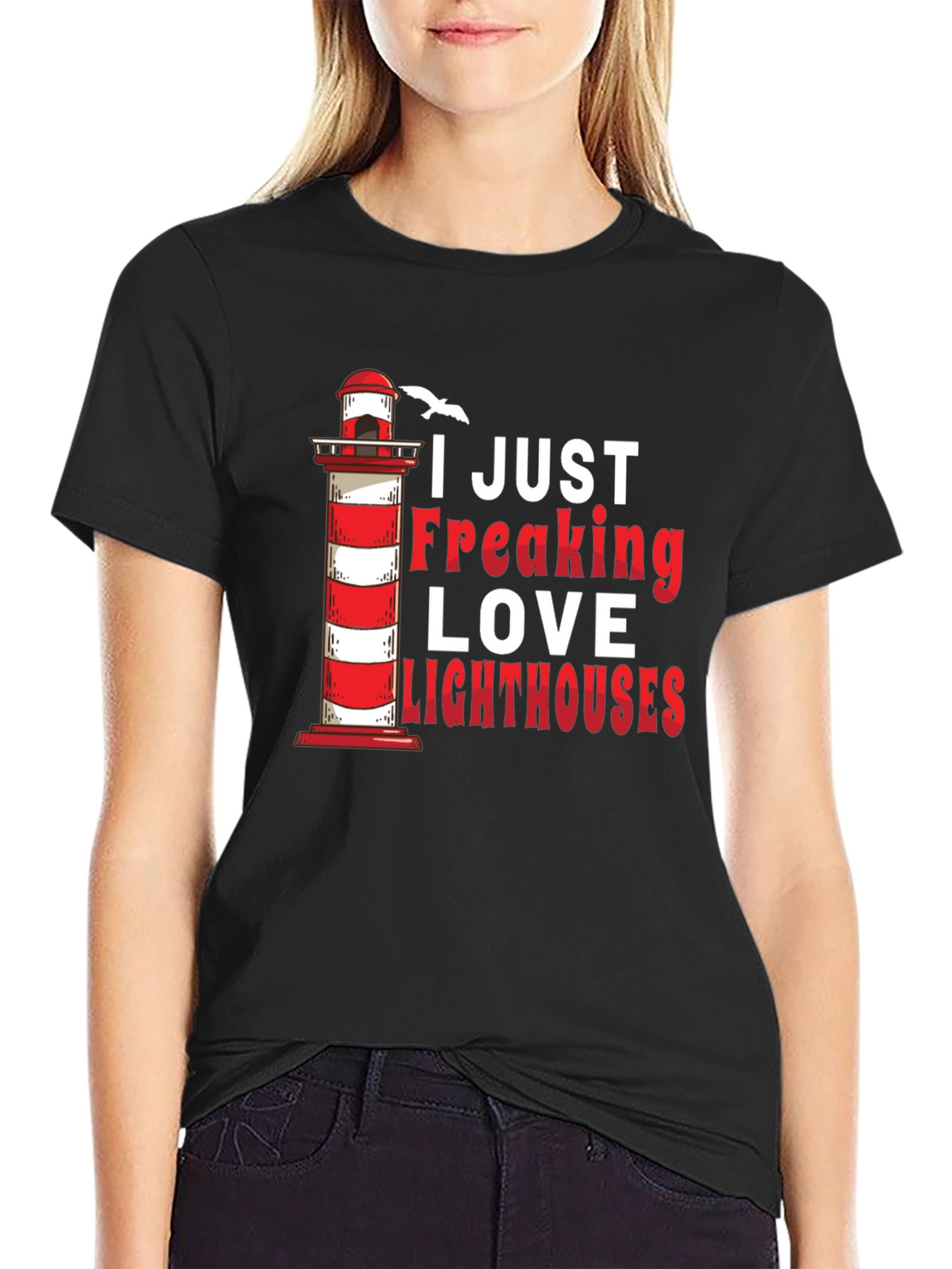 I Love Lighthouses Black T-Shirt