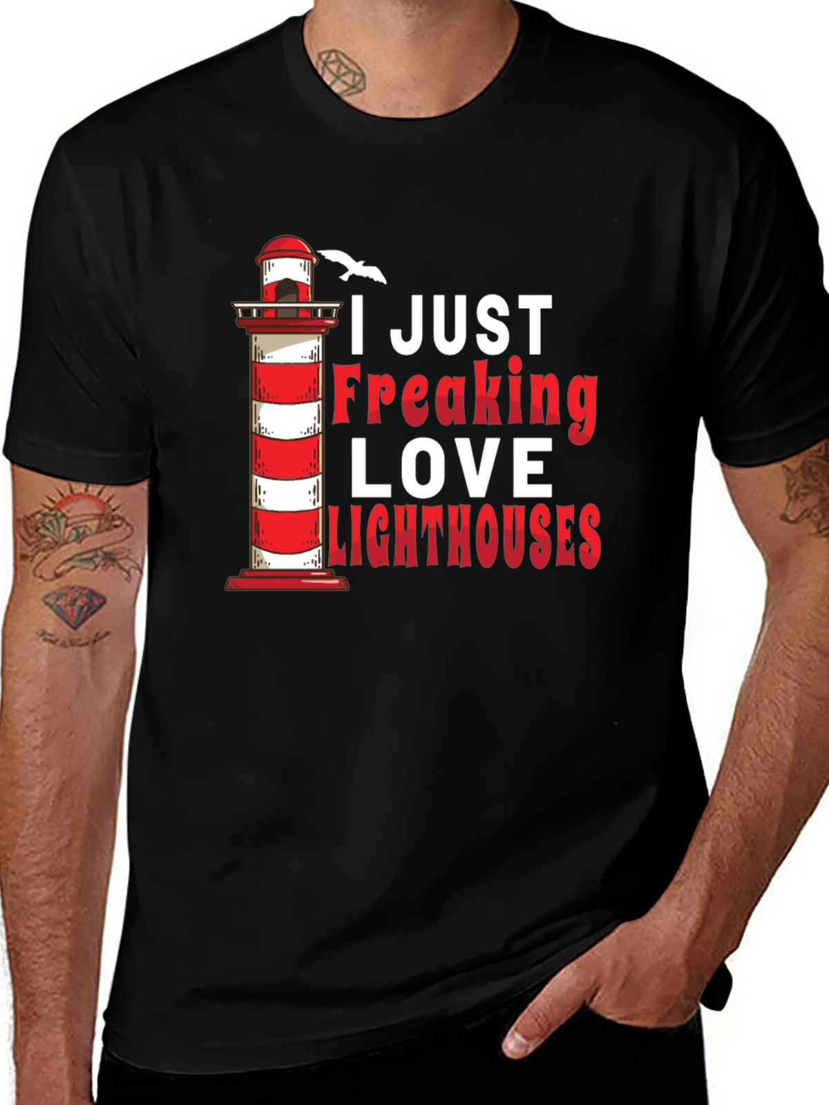 I Love Lighthouses Black T-Shirt