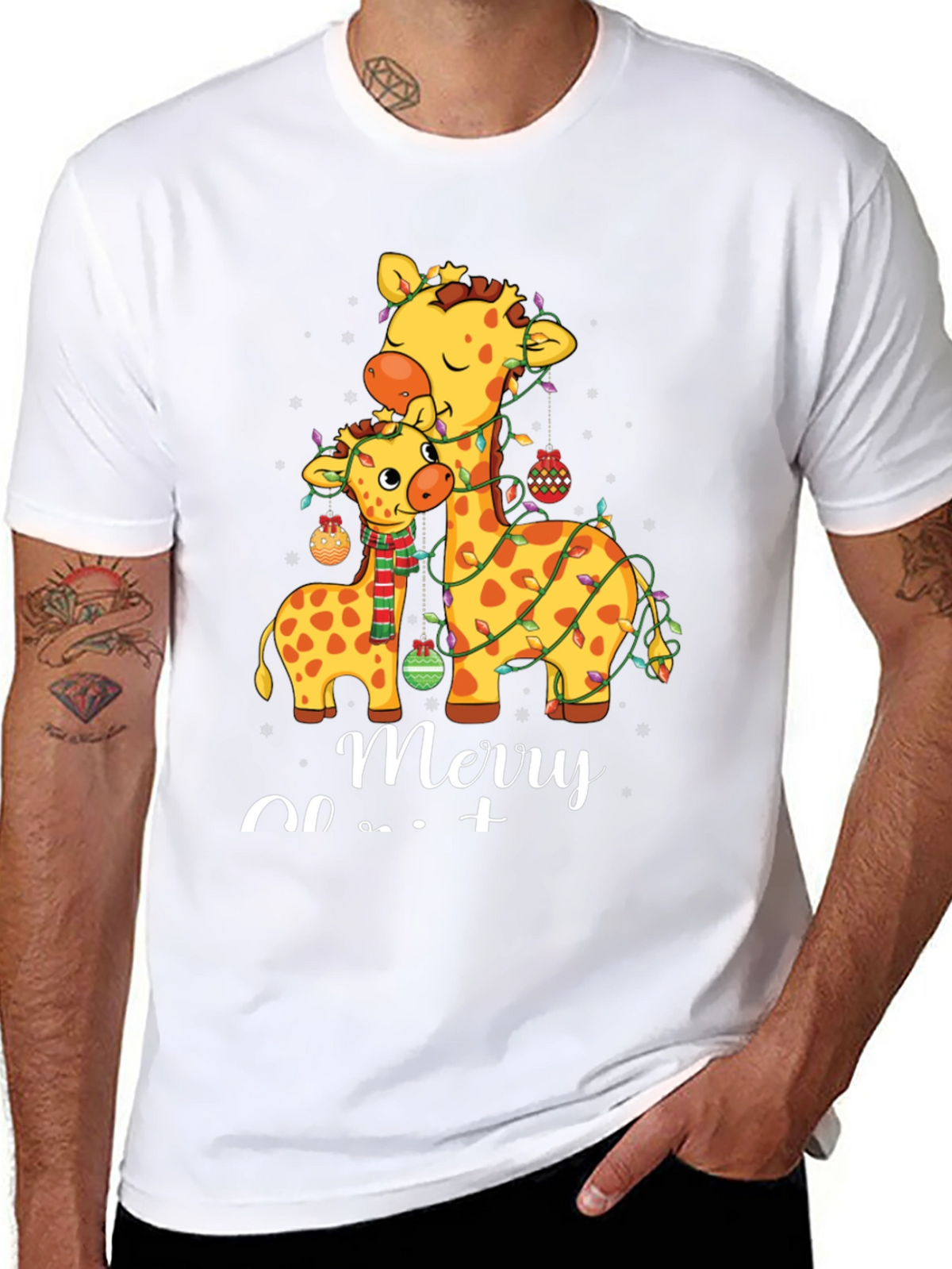 Festive Giraffe Merry Christmas T-Shirt