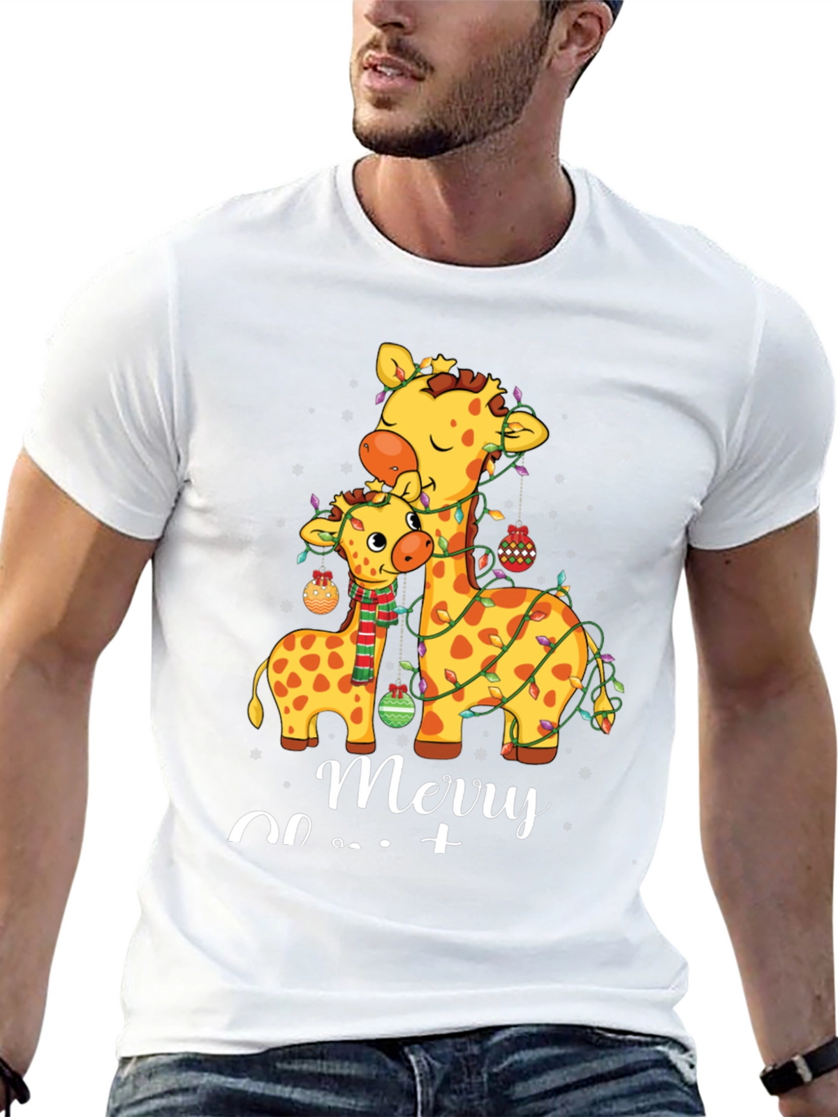 Festive Giraffe Merry Christmas T-Shirt