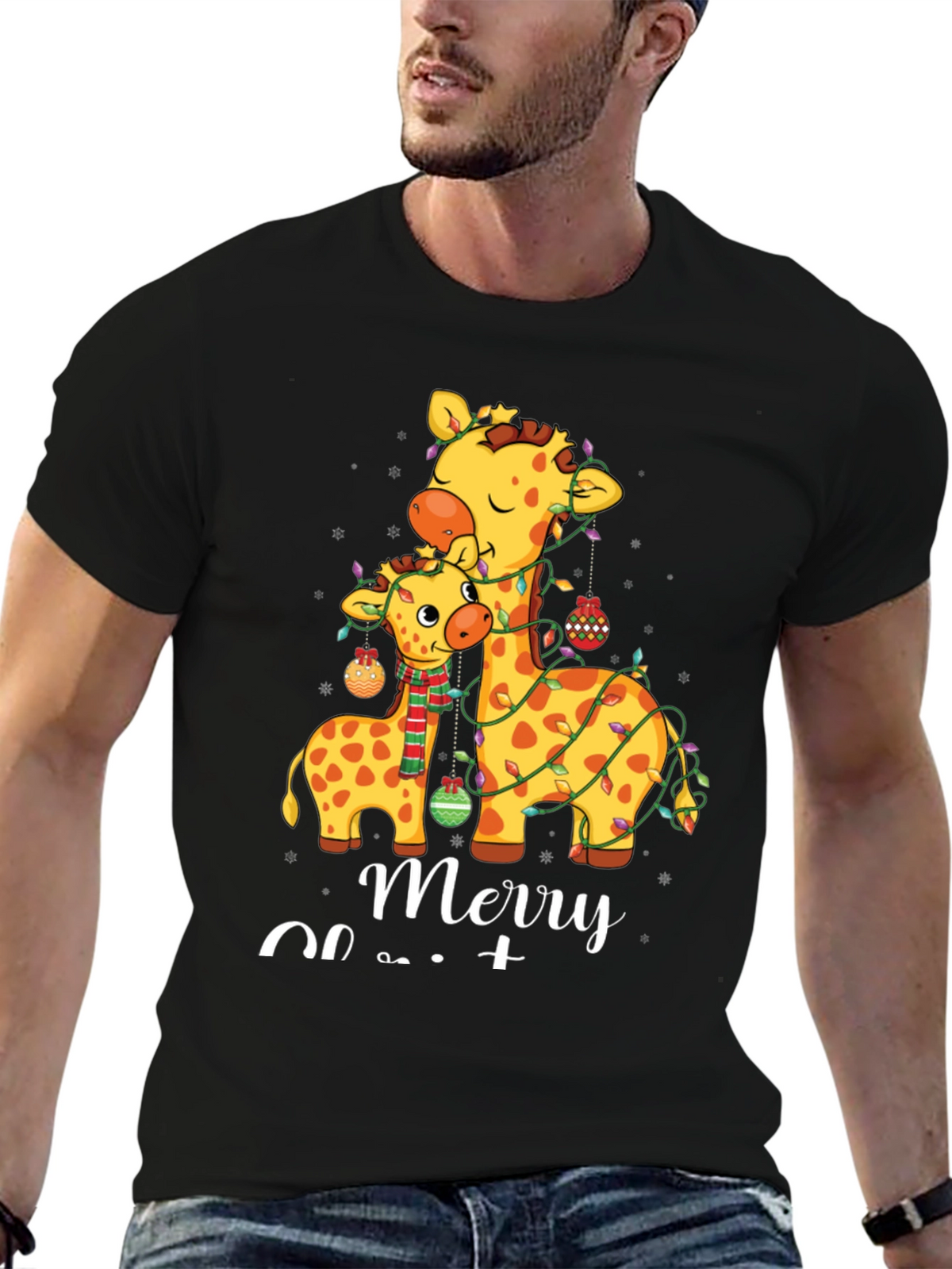 Festive Giraffe Merry Christmas T-Shirt