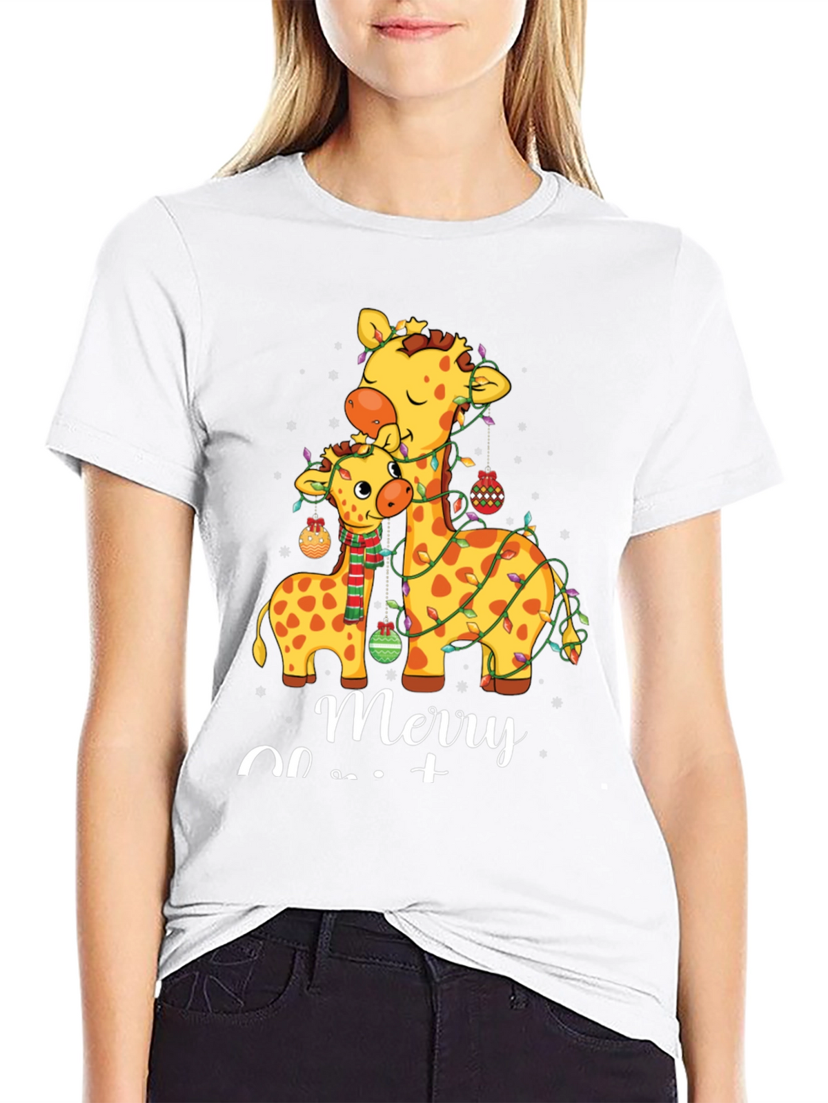 Festive Giraffe Merry Christmas T-Shirt
