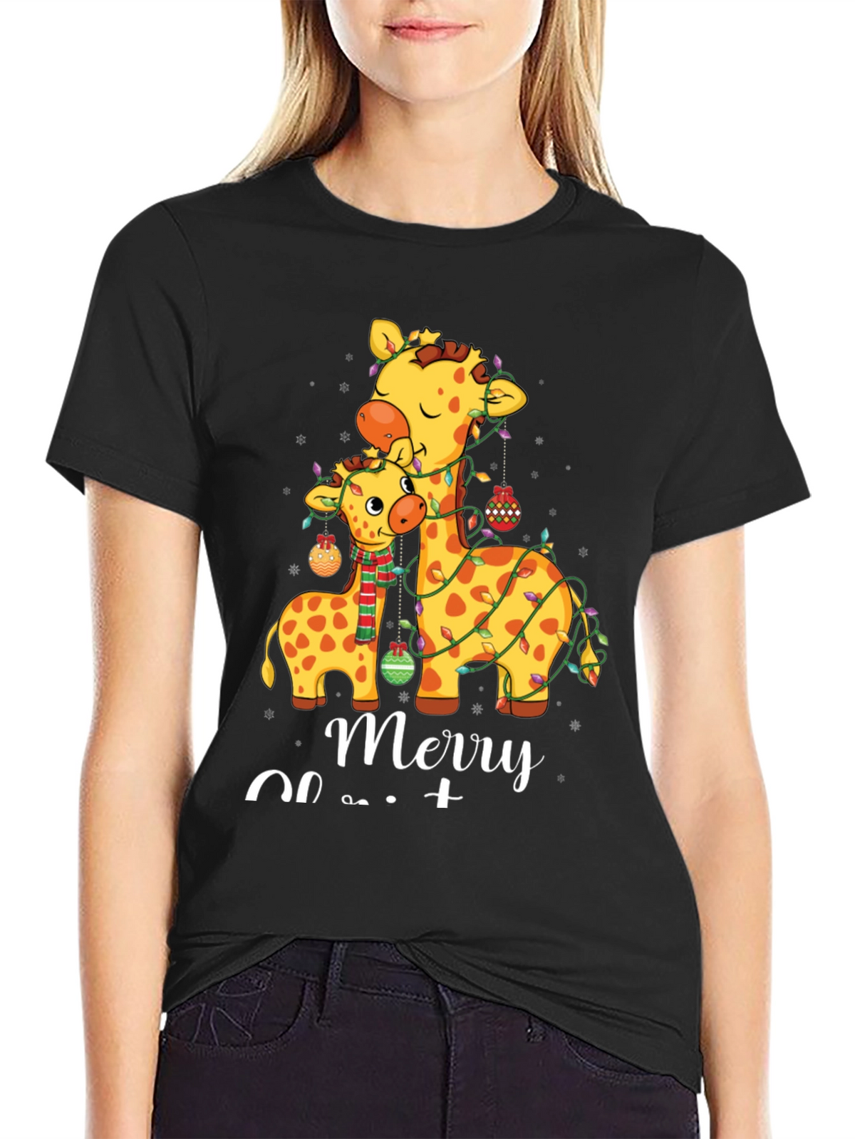 Festive Giraffe Merry Christmas T-Shirt