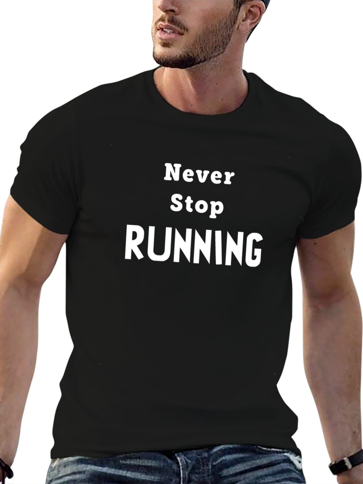 Never Stop Running T-Shirt - Black Graphic Tee