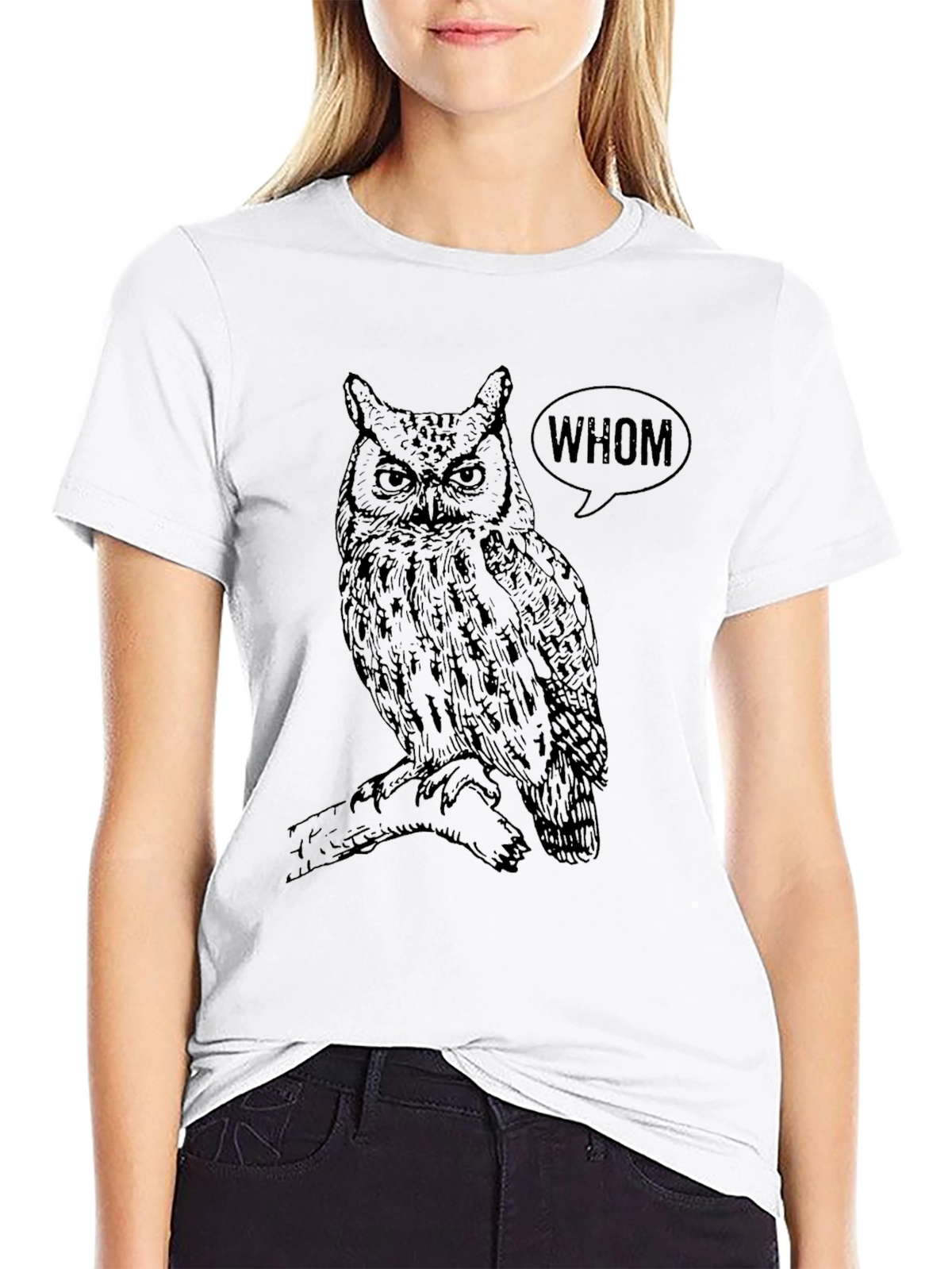 Owl Whom Graphic Print Black T-Shirt